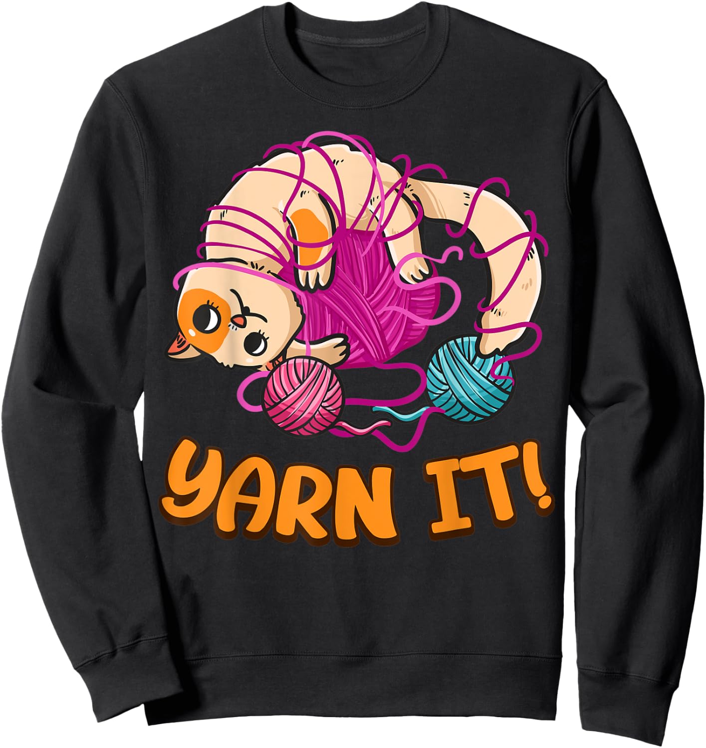 Funny Knitters Yarn It Cat Tangled In Yarn Cat Lovers Yarn Women Kids Sweatshirt - Sweatshirt | Black