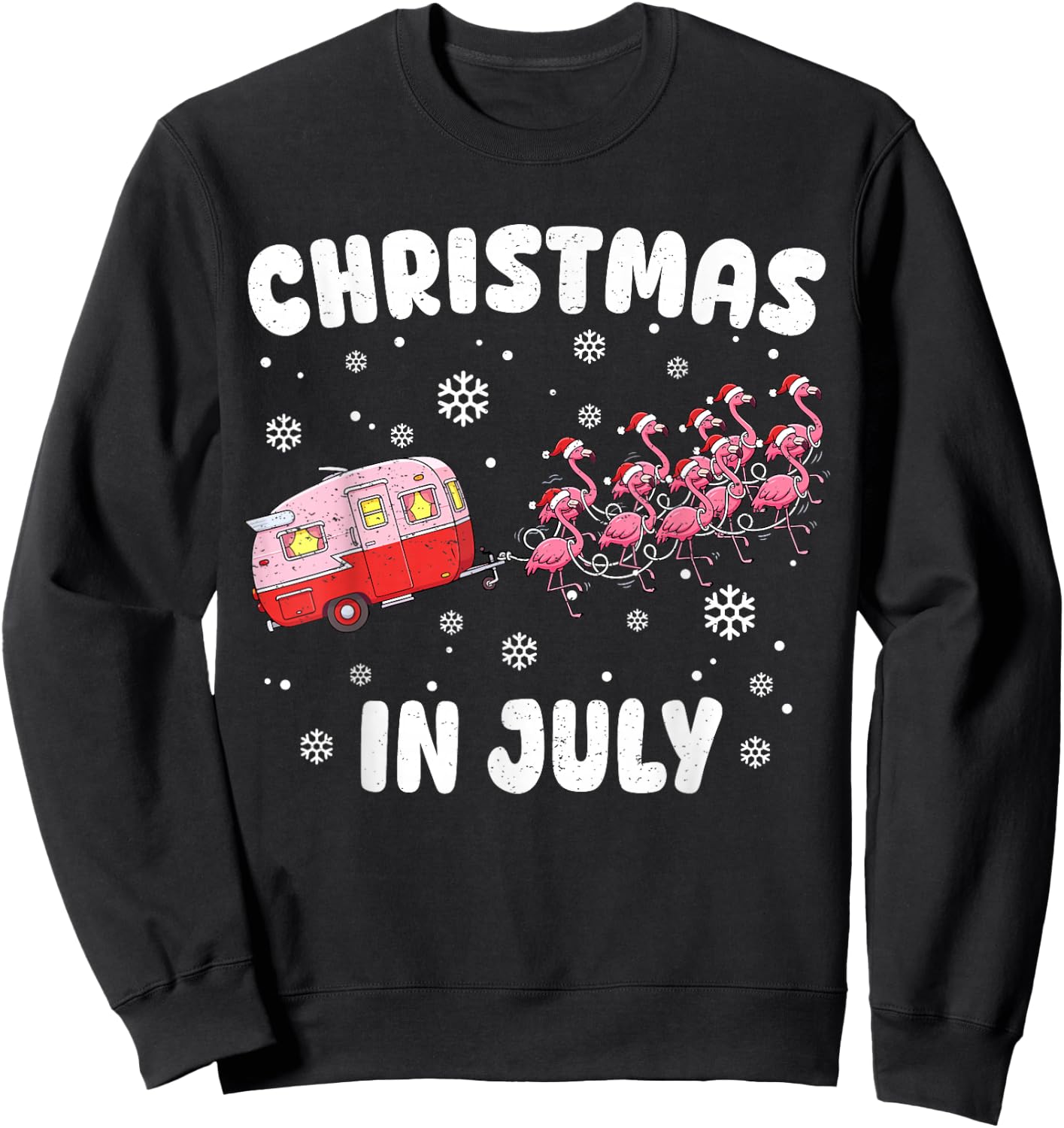 Flamingo Summer Christmas in July Xmas Camper Men Women Kids Sweatshirt - Sweatshirt | Black