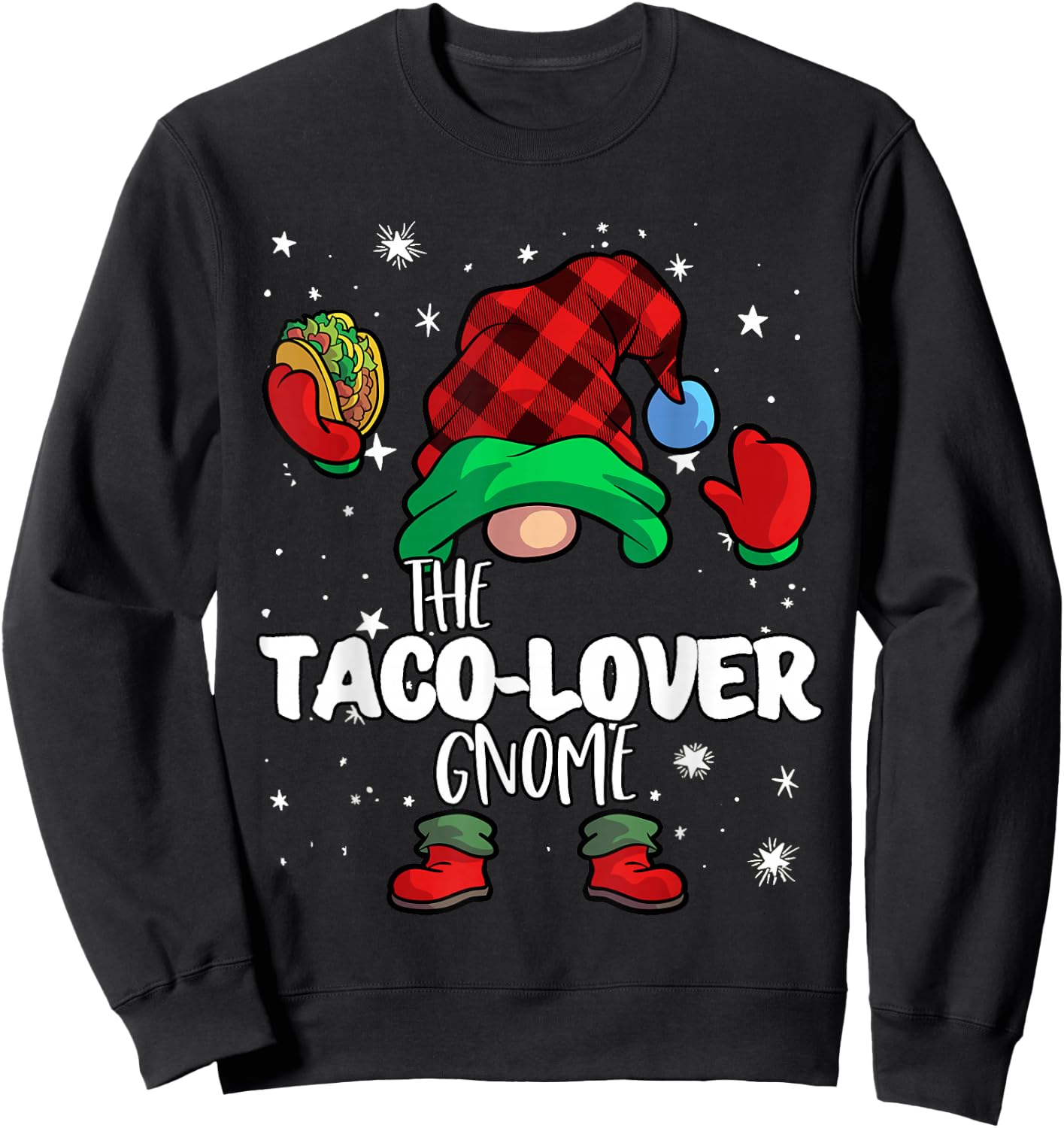 Taco Lover Gnome Red Buffalo Plaid Matching Family Christmas Sweatshirt - Sweatshirt | Black