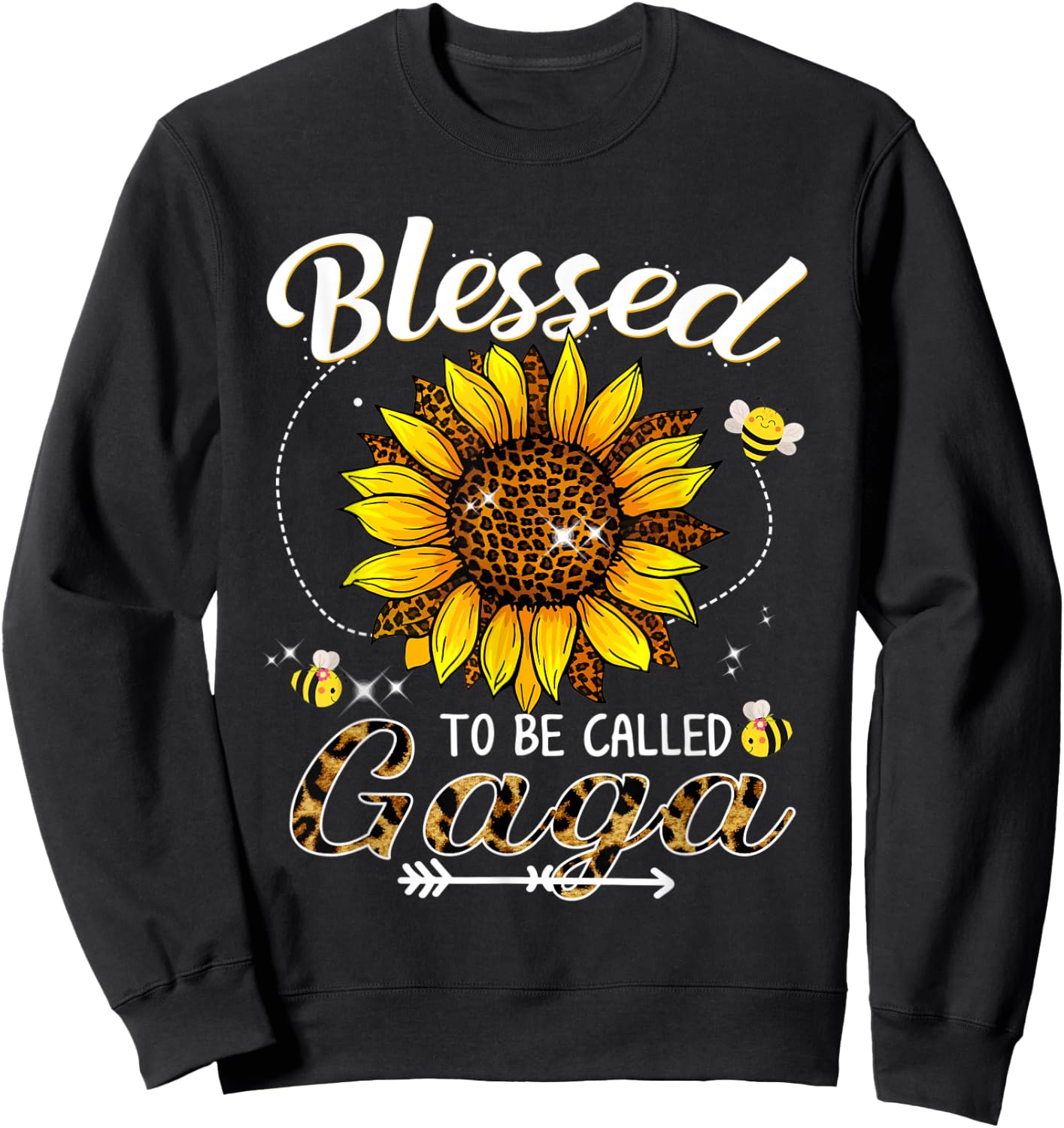 Blessed To Be Called Gaga Funny Leopard Sunflower And Bee Sweatshirt - Sweatshirt | Black