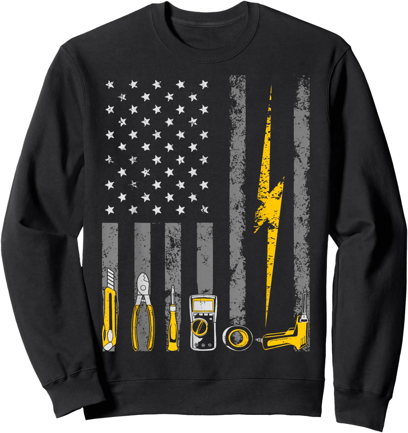 Electrician US Flag Tools Patriotic Job Wire Strippers Sweatshirt - Sweatshirt | Black