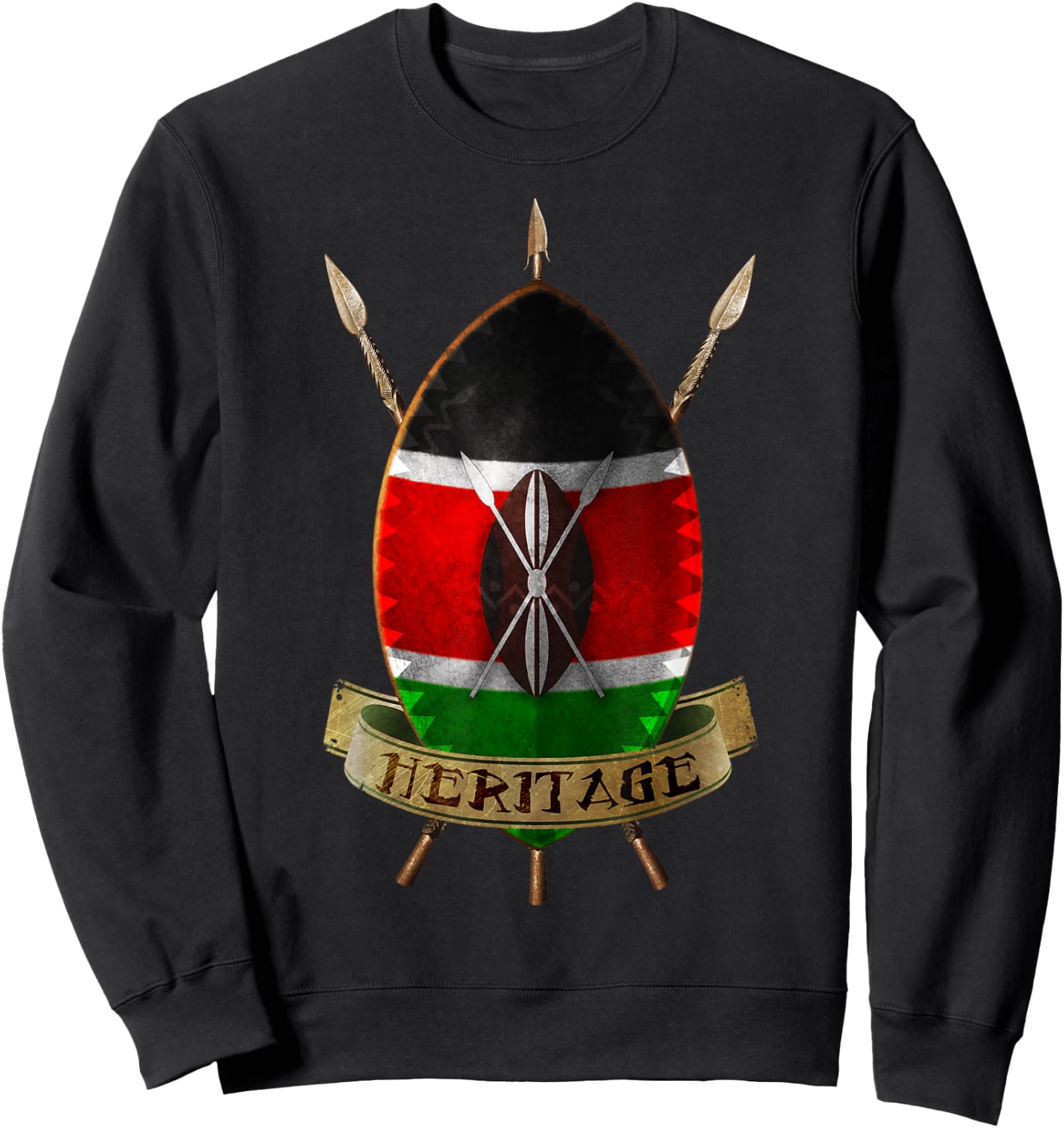 Kenya Flag Shirt Kenyan Shield Design Sweatshirt - Sweatshirt | Black