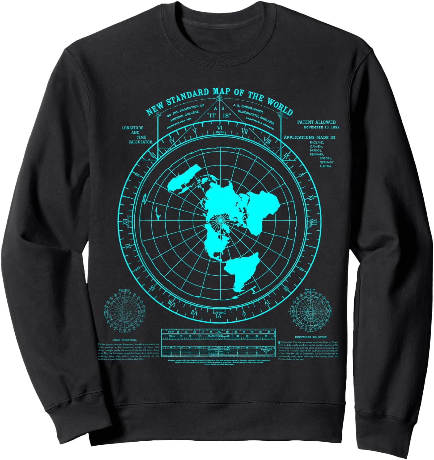 Gleason's New Standard map of The World, Flat Earth Sweatshirt - Sweatshirt | Black