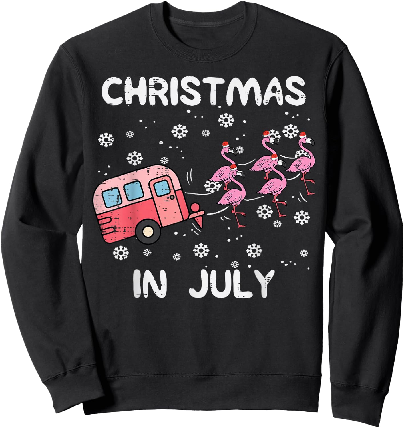 Christmas in July Flamingo Trailer Summer Xmas Camp Camper Sweatshirt - Sweatshirt | Black