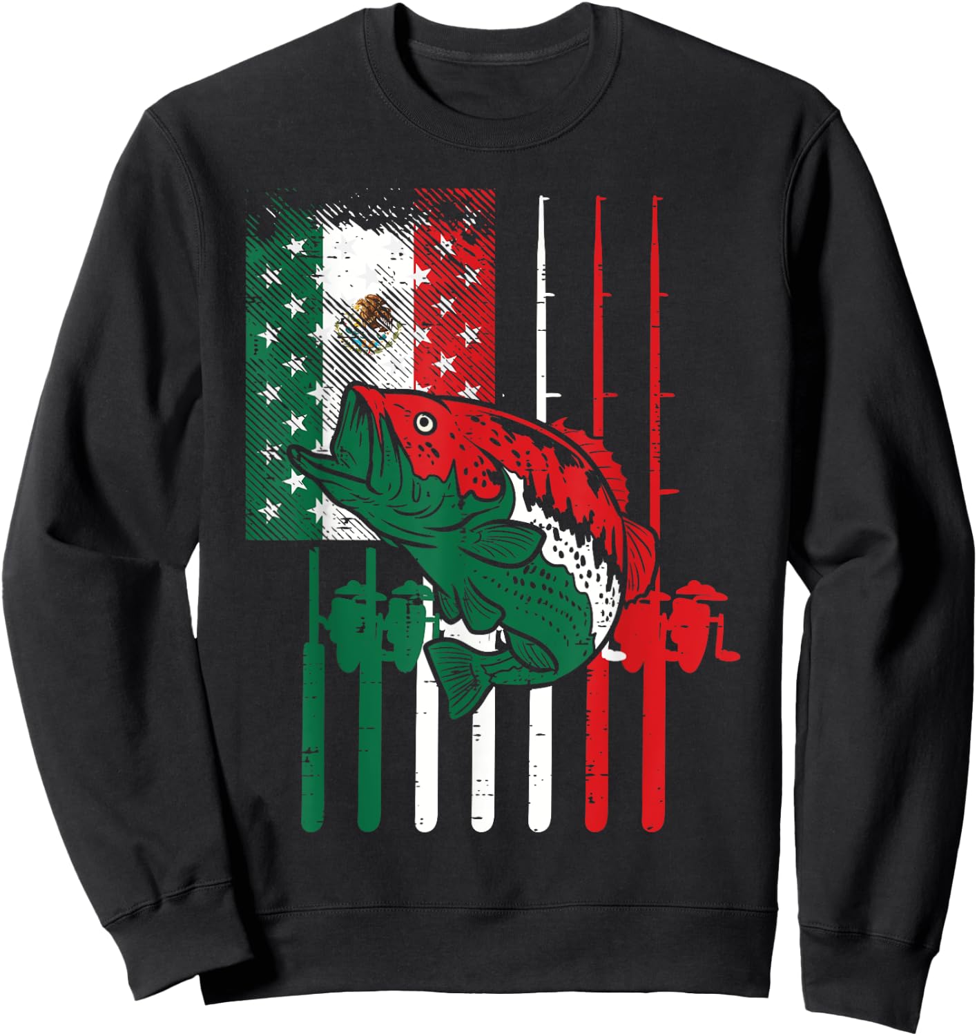 Mexican American Fishing Flag Fish Rod Cinco De Mayo Men Dad Sweatshirt - Sweatshirt | Black