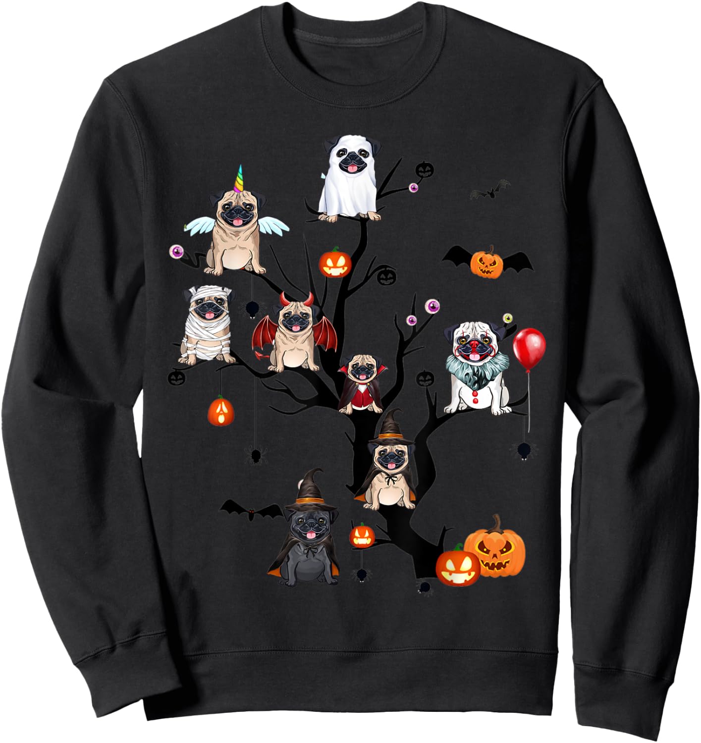 Funny Pug Dog Horror Movies Cute Halloween for Dog Lovers Men Women Sweatshirt - Sweatshirt | Black