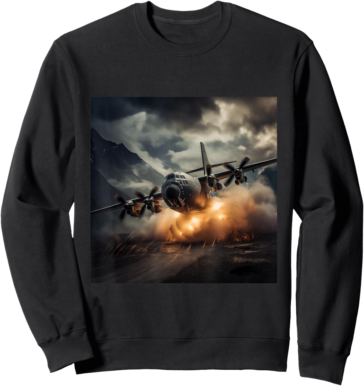 C130 Gunship Military Plane in Flight Sweatshirt - Sweatshirt | Black