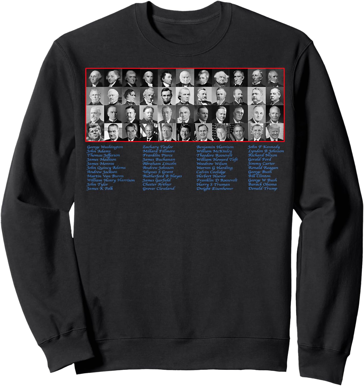 United States Of America Presidents from Washington to Trump Sweatshirt - Sweatshirt | Black