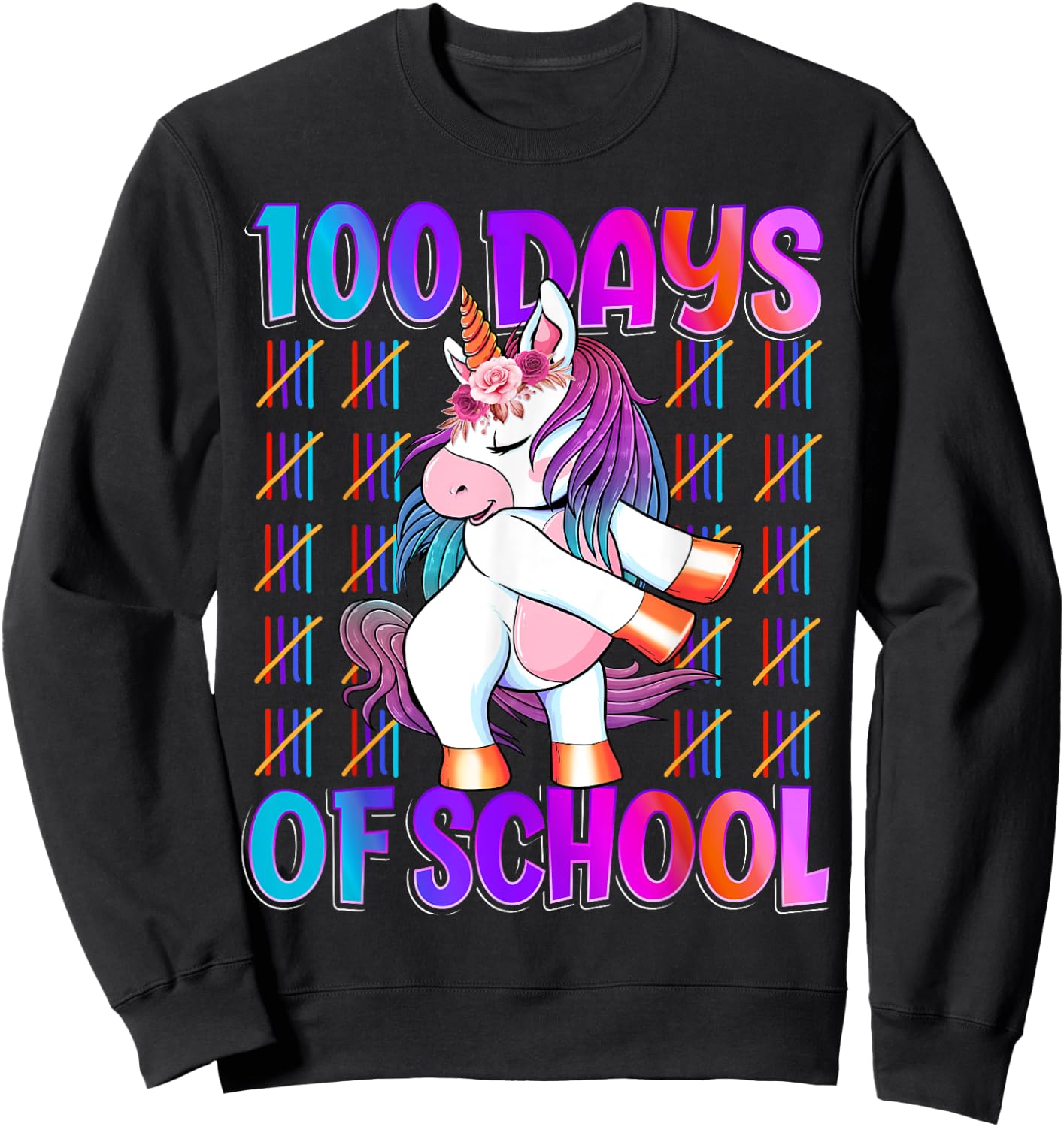 100 Magical Day of School And Still Awesome 100 Days Smarter Unicorn Kids School Shirt Black Kids Small Sweatshirt - Sweatshirt | Black