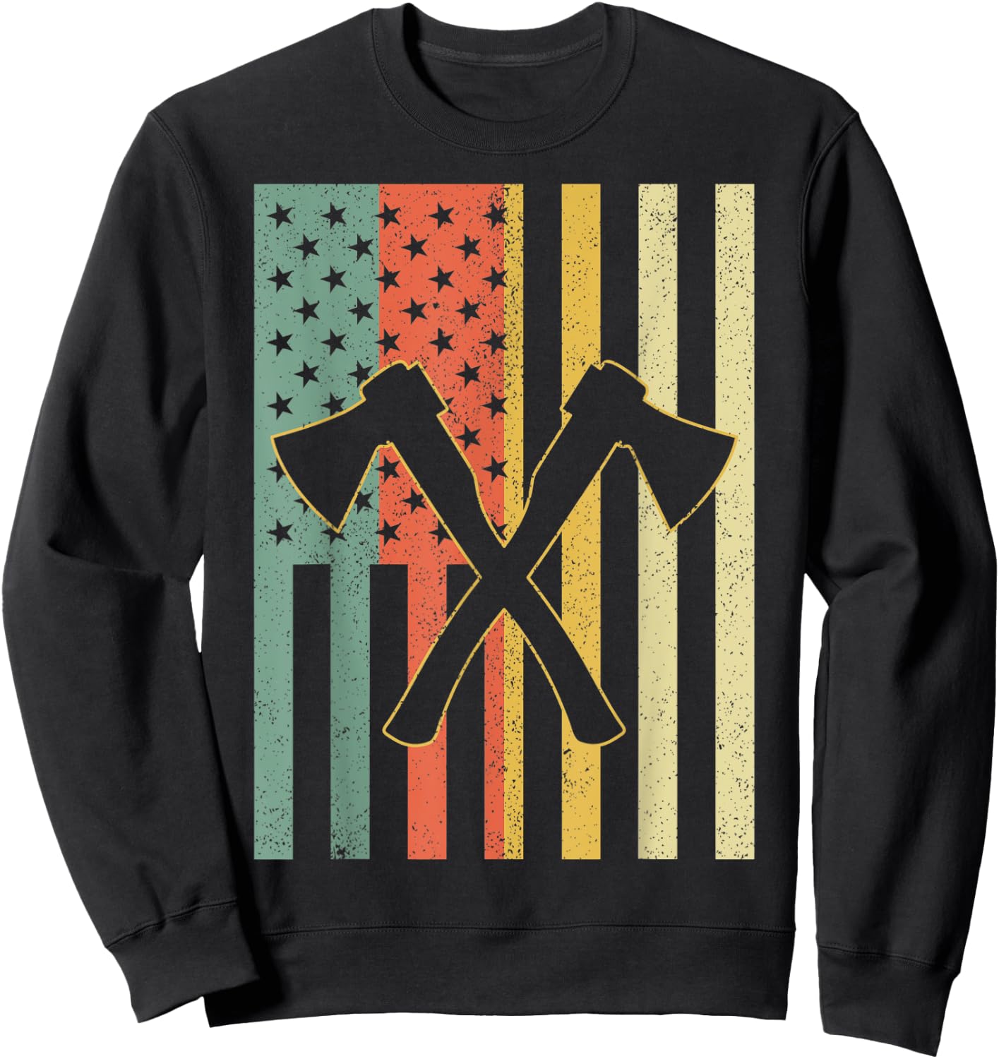 Vintage Axe Throwing Retro Crossed Axes American Flag Gift Women Men Sweatshirt - Sweatshirt | Black