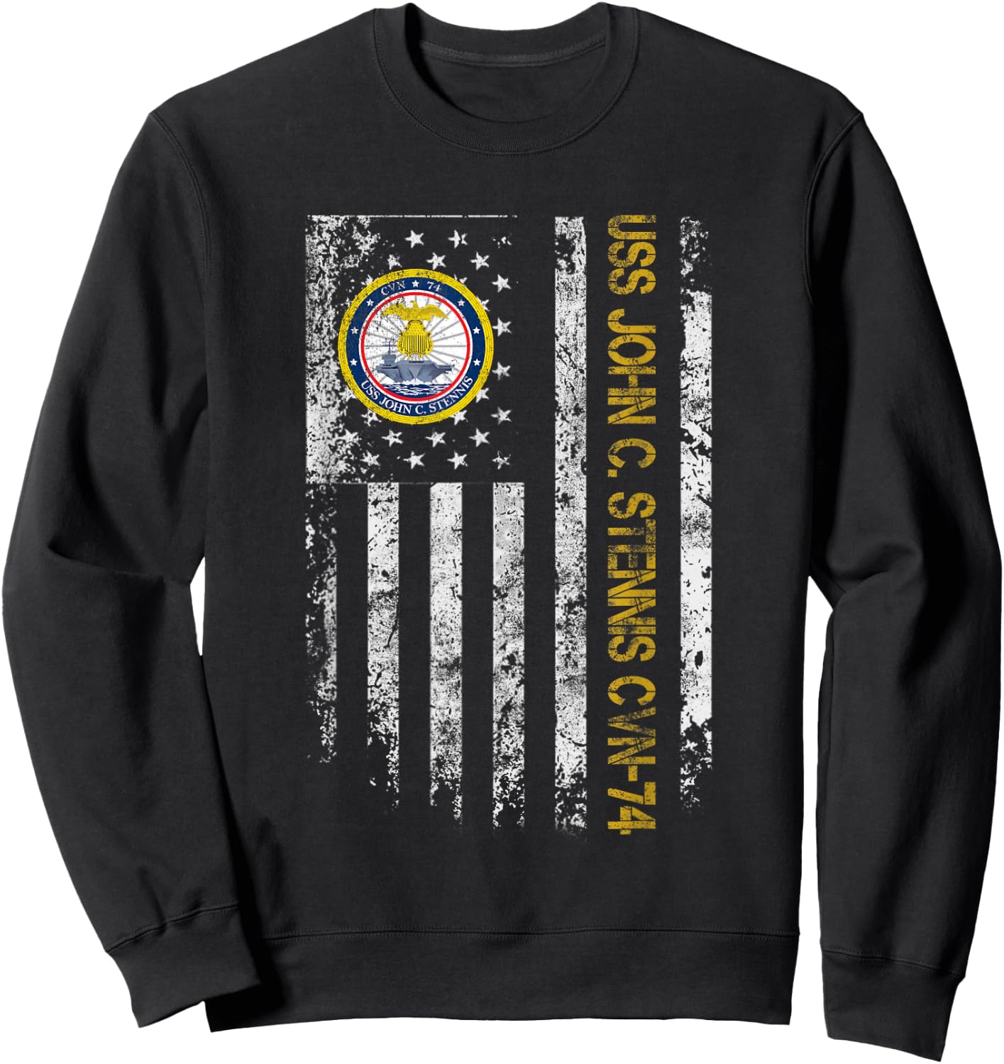 USS John C. Stennis CVN-74 Aircraft Carrier Veteran Flag Sweatshirt - Sweatshirt | Black