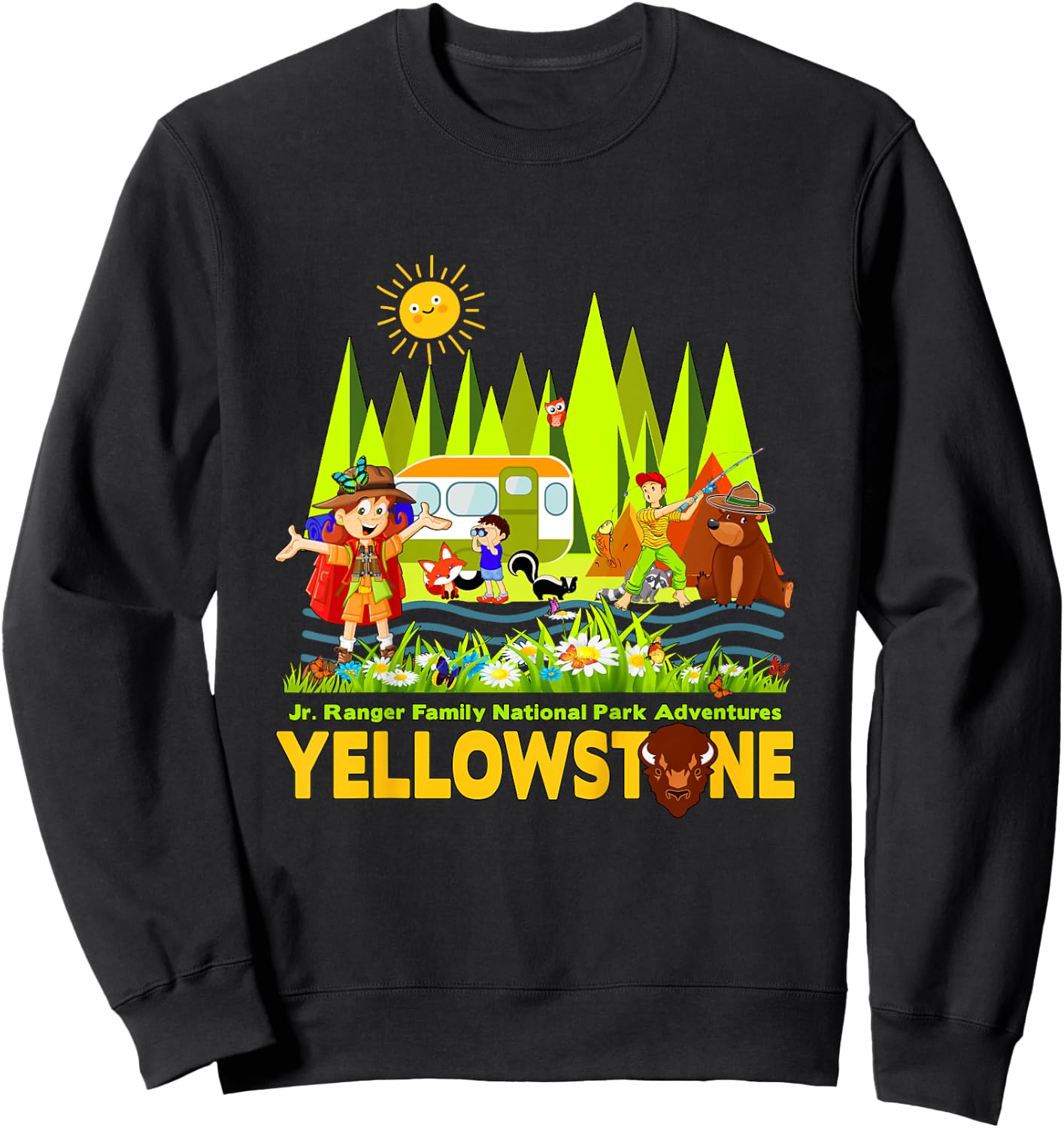 Yellowstone Jr Ranger Family National Park Souvenir Sweatshirt - Sweatshirt | Black