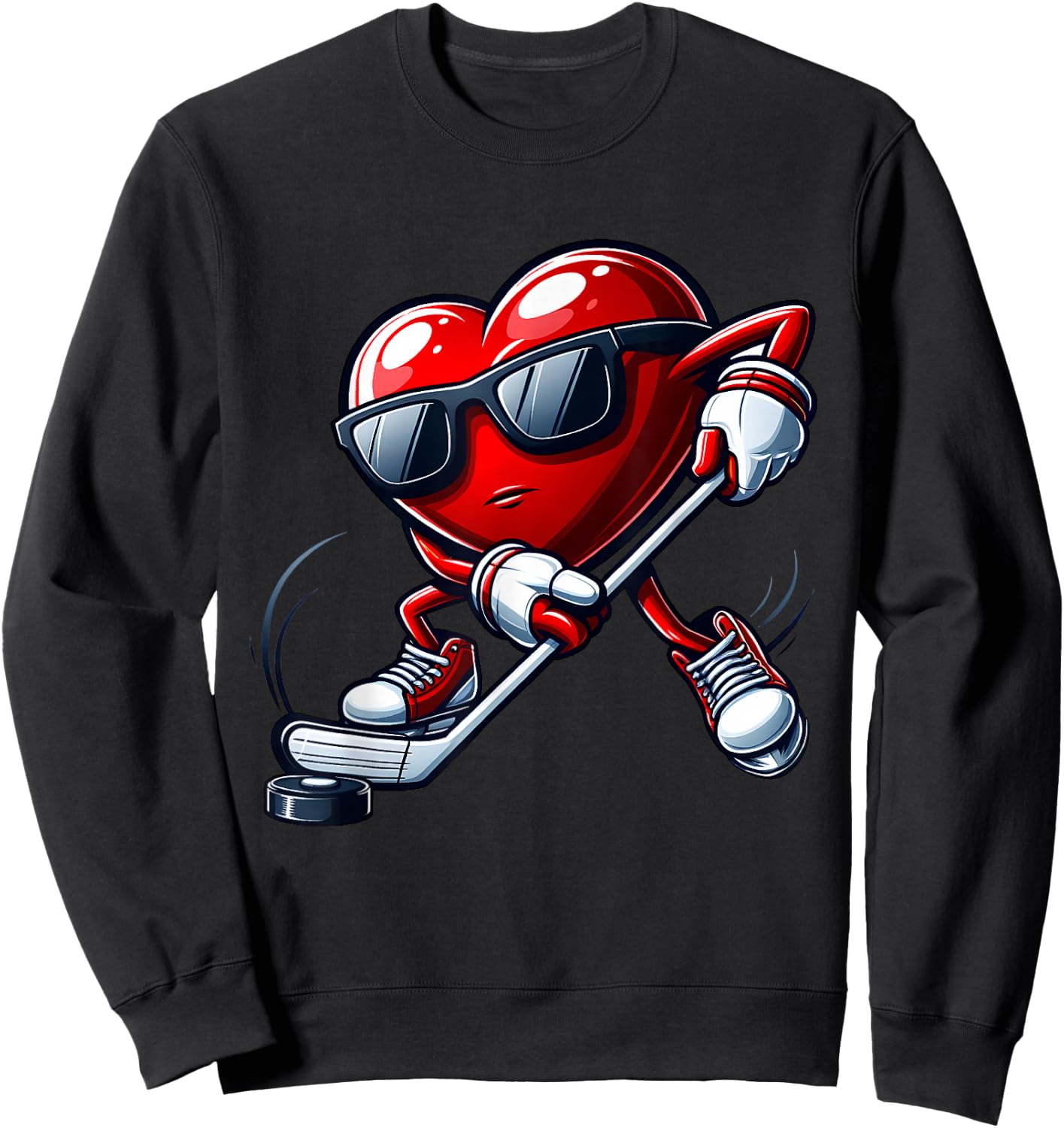 Funny Heart Playing Hockey Valentines Day Boys Kids Sweatshirt - Sweatshirt | Black