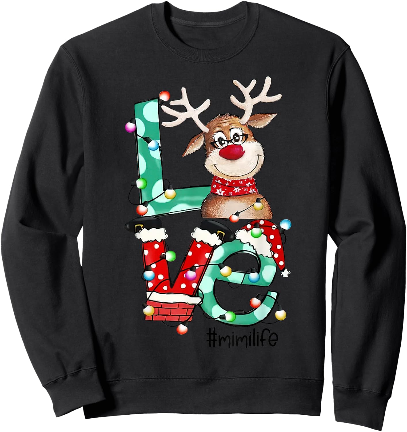 Mimi Life Reindeer Grandma Christmas Xmas Holiday Women Sweatshirt - Sweatshirt | Black