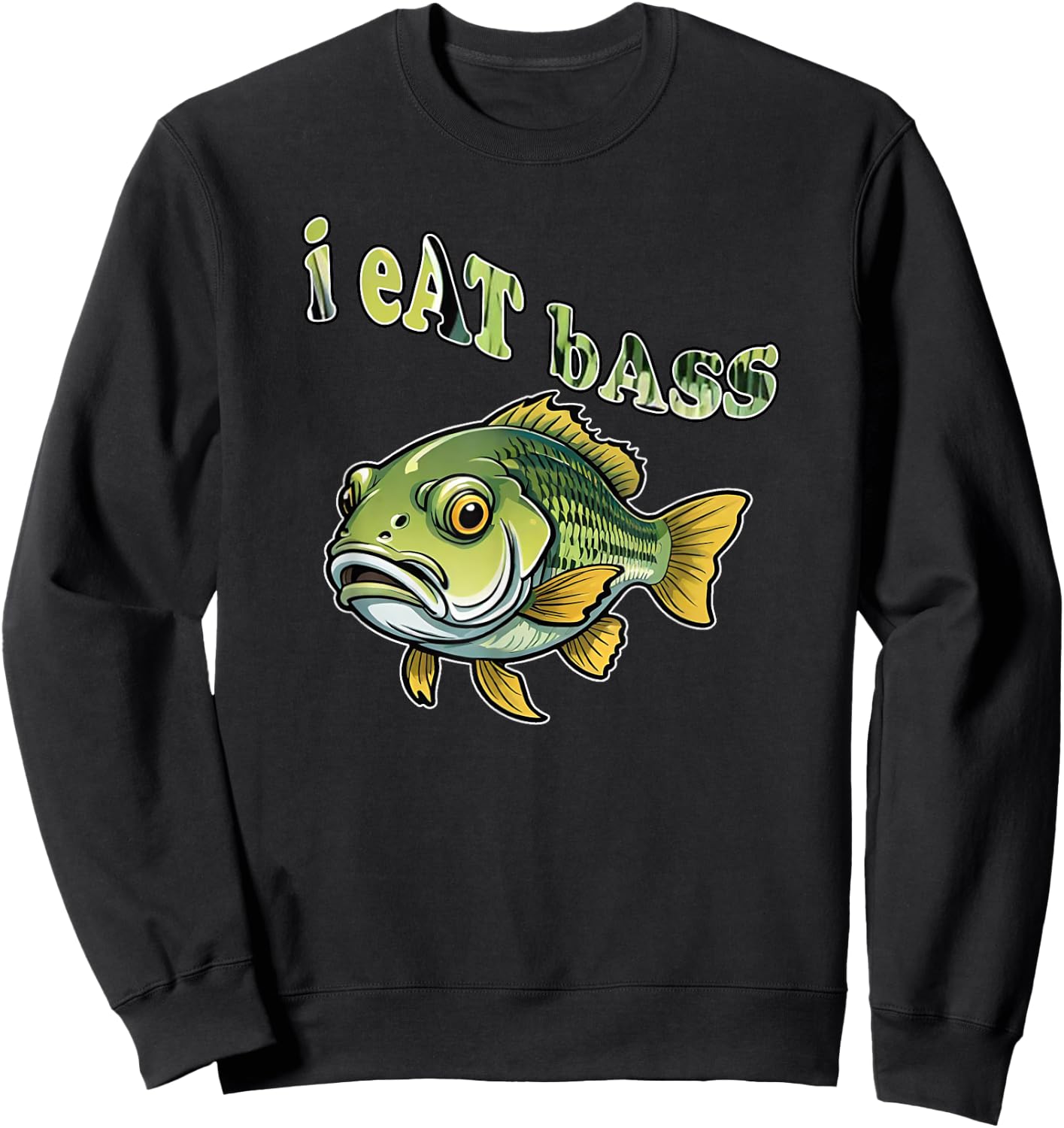 I Eat Bass, Funny Fish Bass, By Yoraytees Sweatshirt - Sweatshirt | Black