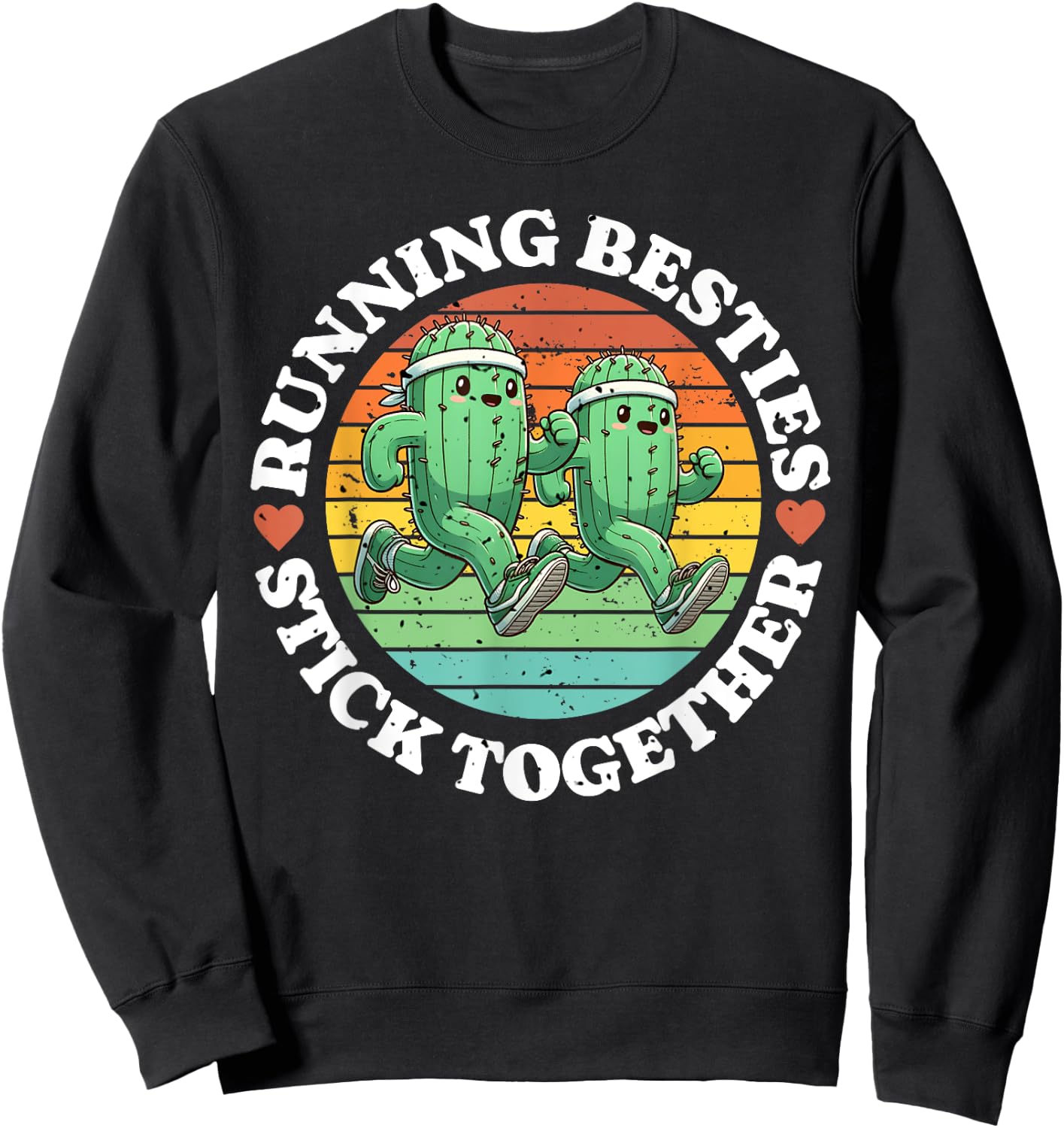 Running Besties Stick Together Cactus Matching Running Buddy Sweatshirt - Sweatshirt | Black