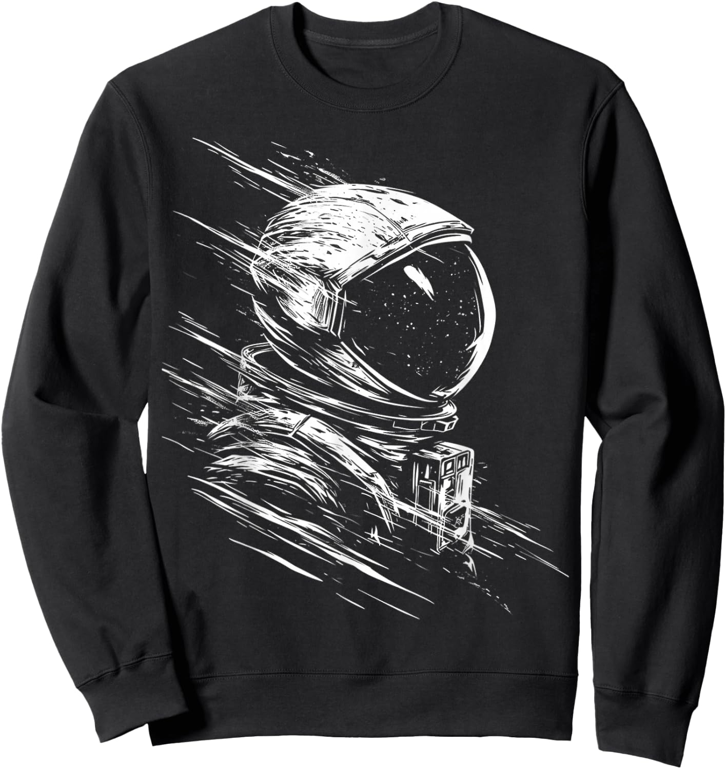 Astronaut Drawing Art Graphic Motif Astronaut Sweatshirt - Sweatshirt | Black