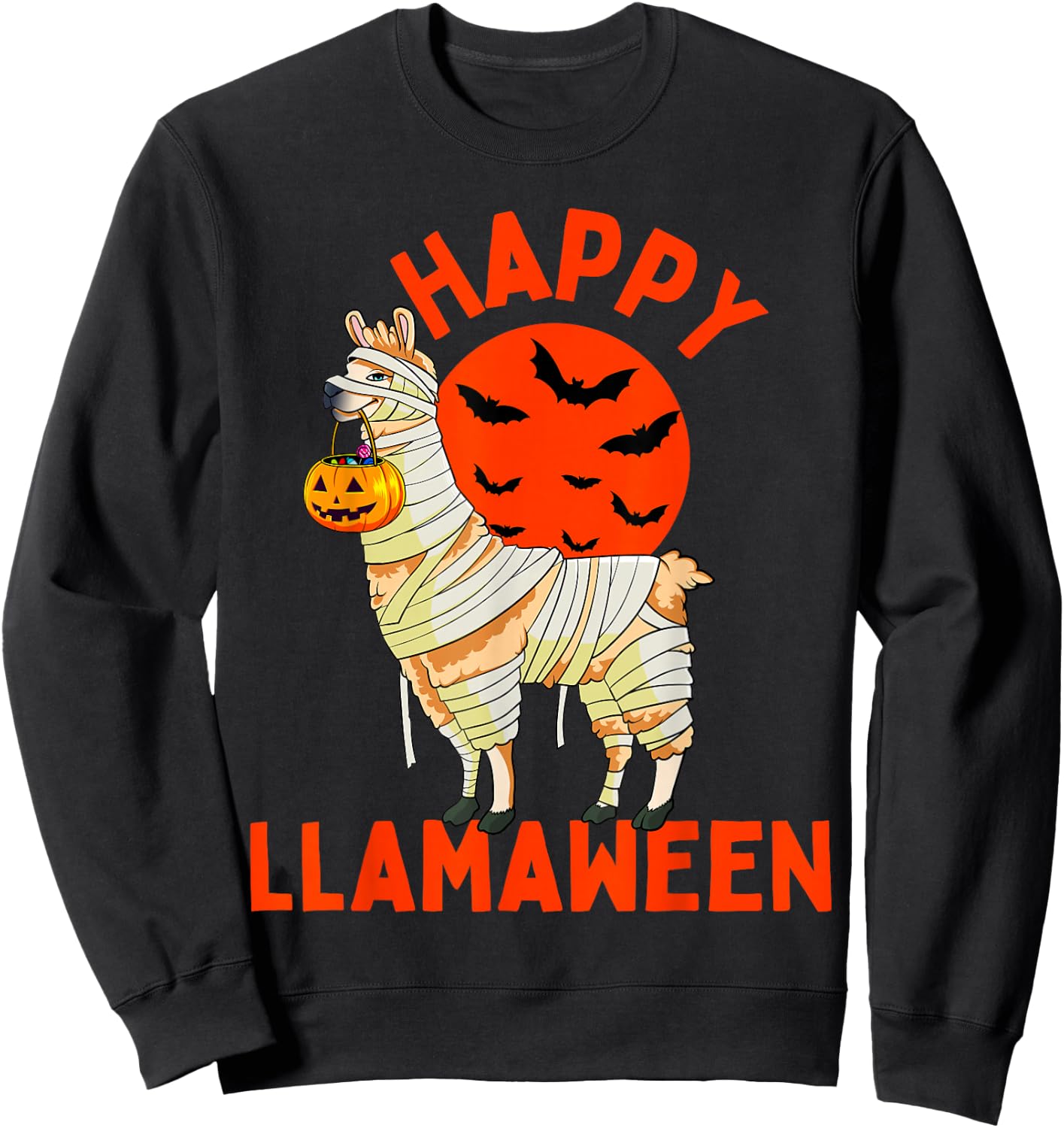 Happy Llamaween Funny Llama Halloween Women Kids Girls Boys Sweatshirt - Sweatshirt | Black