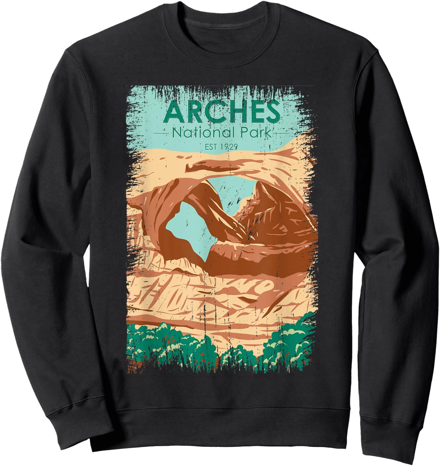 Arches National Park Double Arch Vintage Distressed Sweatshirt - Sweatshirt | Black