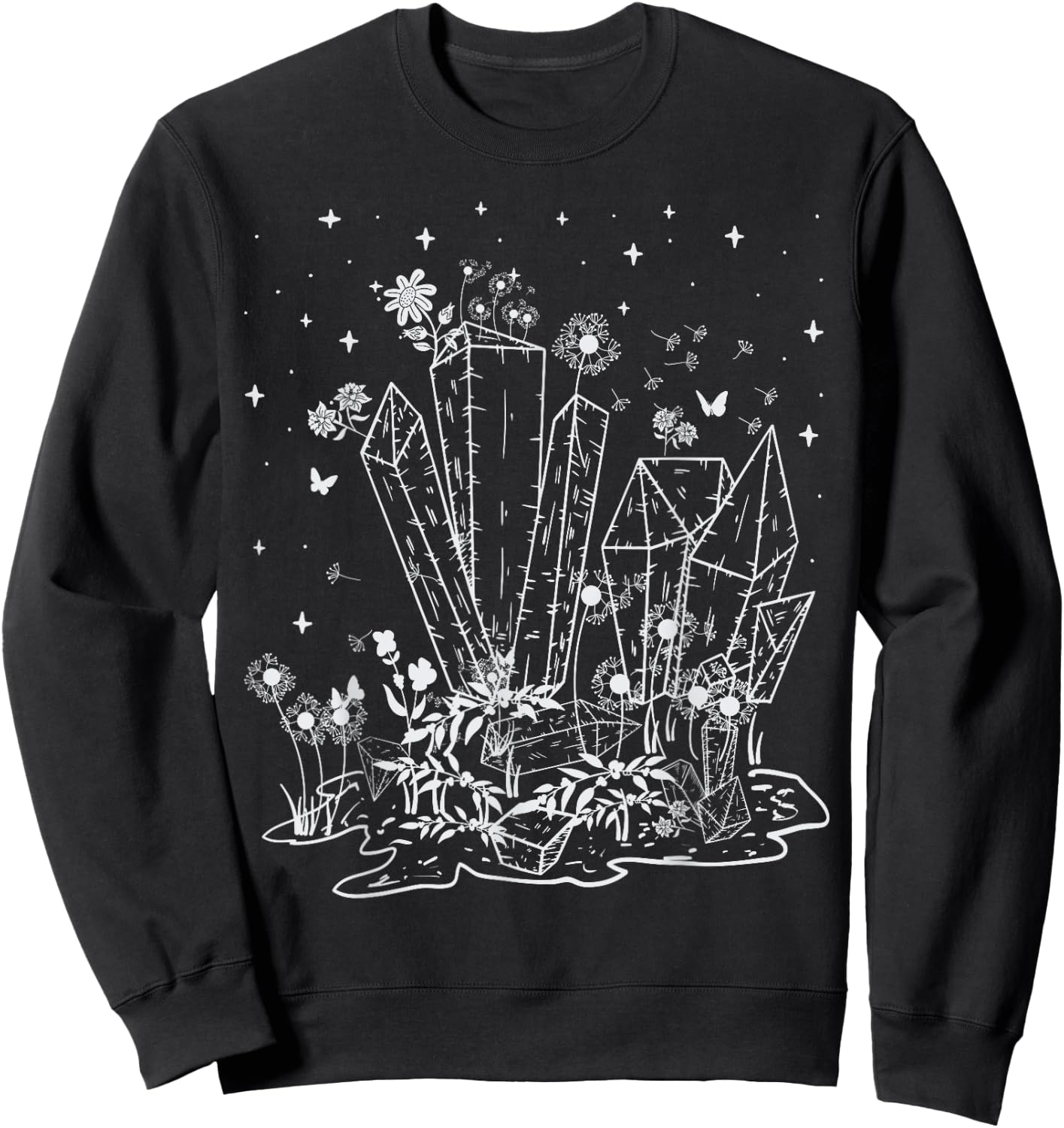Adult witch crystals with butterflies and flowers Sweatshirt - Sweatshirt | Black