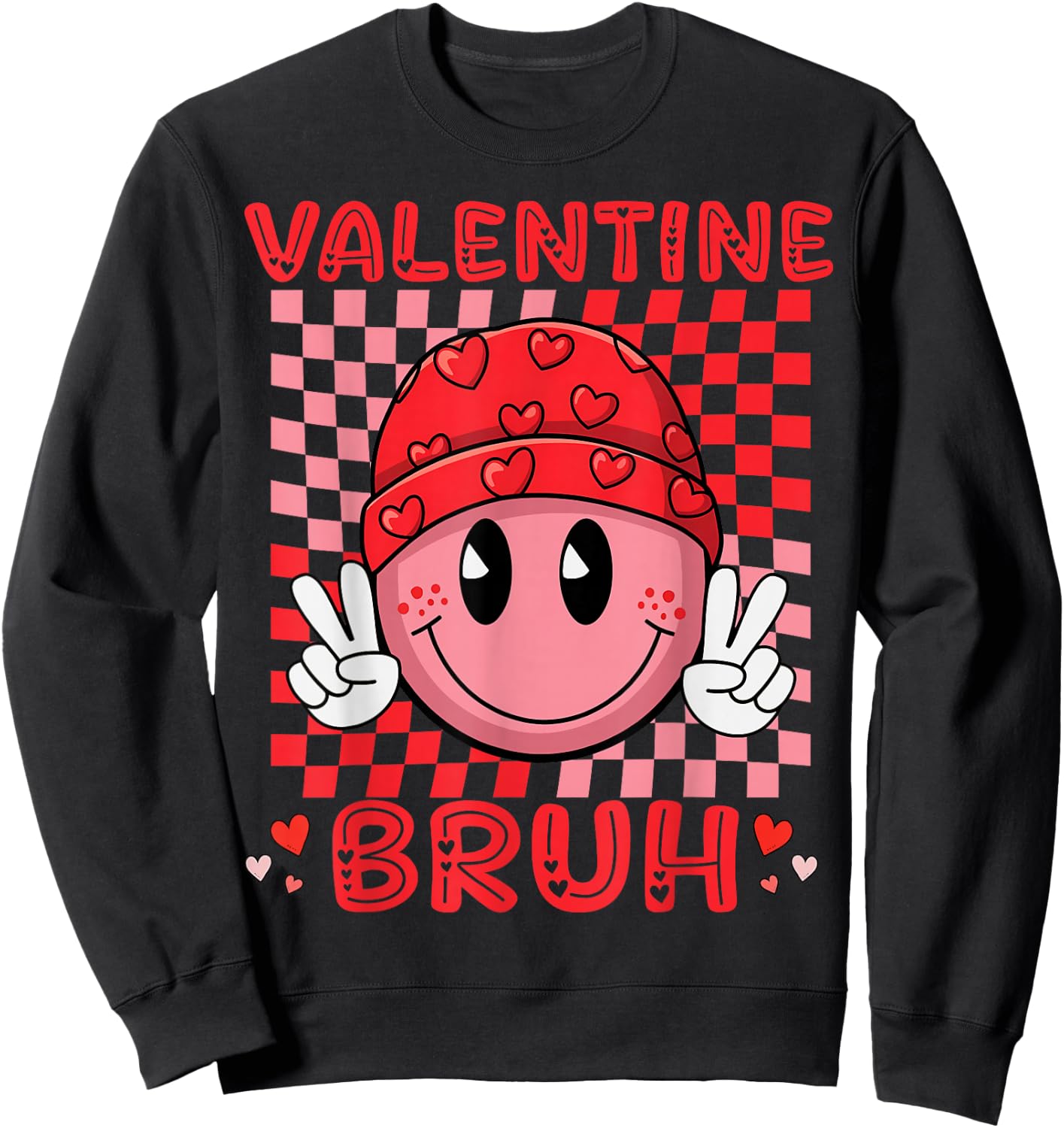 Retro Valentine's Day Heart Valentine Bruh Boys Girls Kids Sweatshirt - Sweatshirt | Black