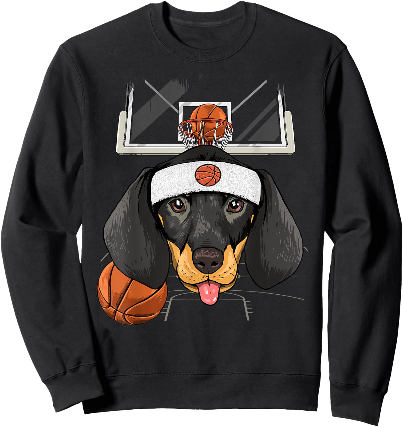 Dachshund Basketball Dog Lovers Basketball Player Sweatshirt - Sweatshirt | Black