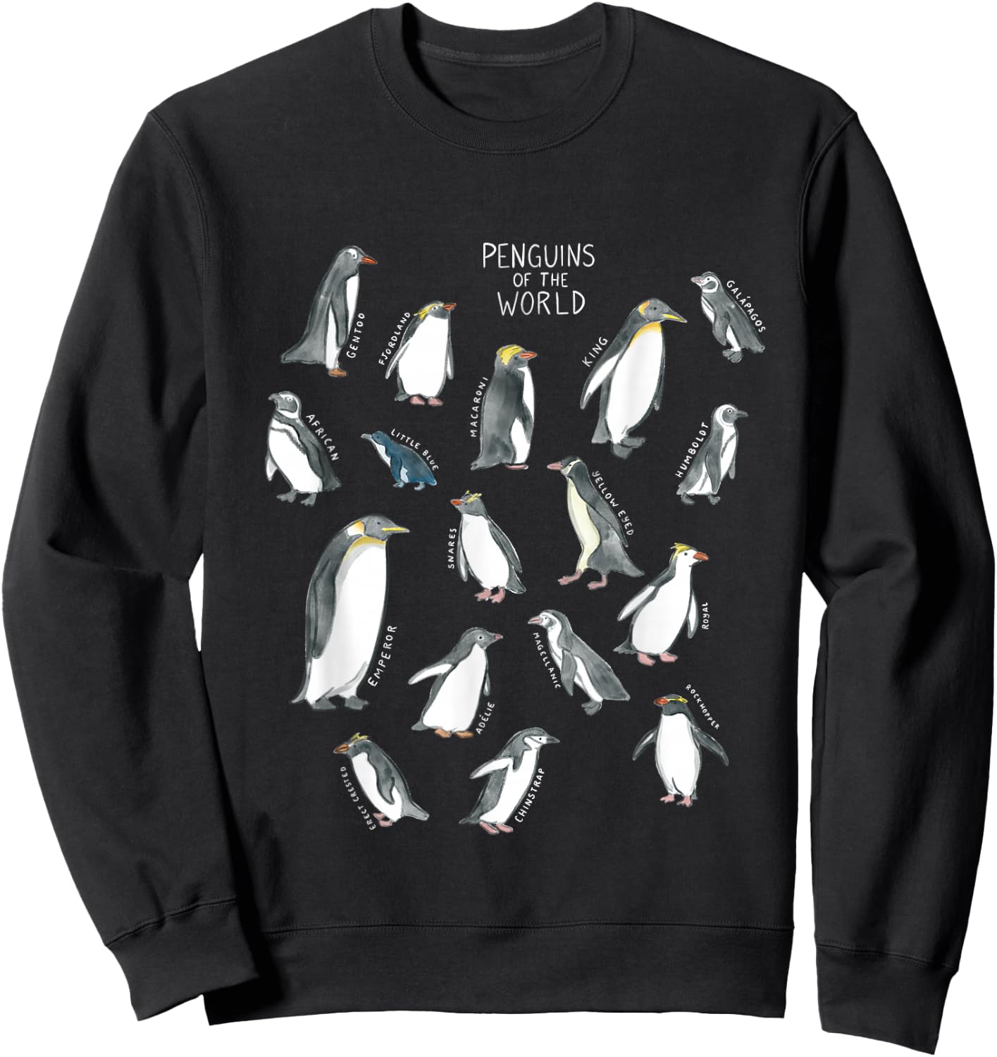 All types of penguins in the world watercolour Sweatshirt - Sweatshirt | Black