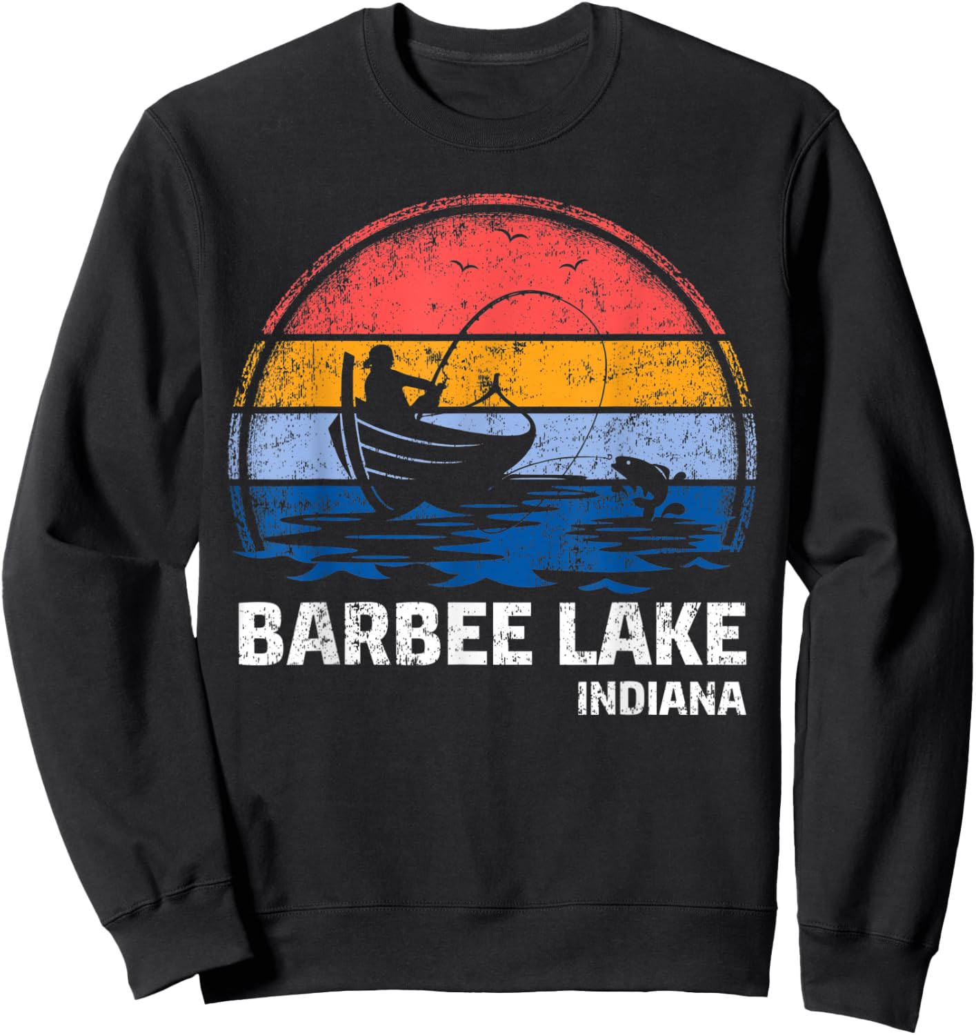 Vintage Retro Indiana Barbee Lake Summer Fishing Sweatshirt - Sweatshirt | Black