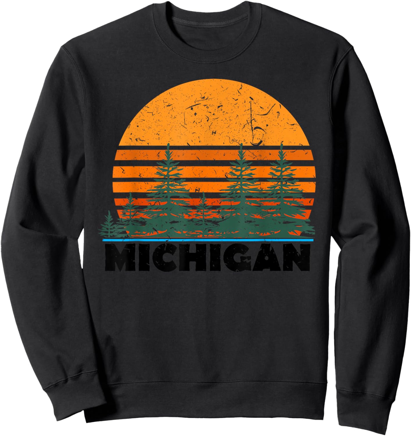 Michigan | Vintage Retro Sunset MI State Gift Sweatshirt - Sweatshirt | Black