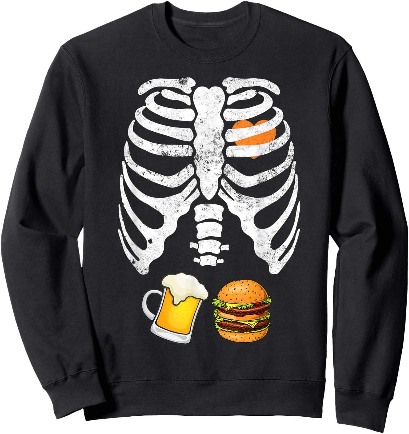 Skeleton Halloween Beer Burger Funny Pregnancy X Ray Sweatshirt - Sweatshirt | Black