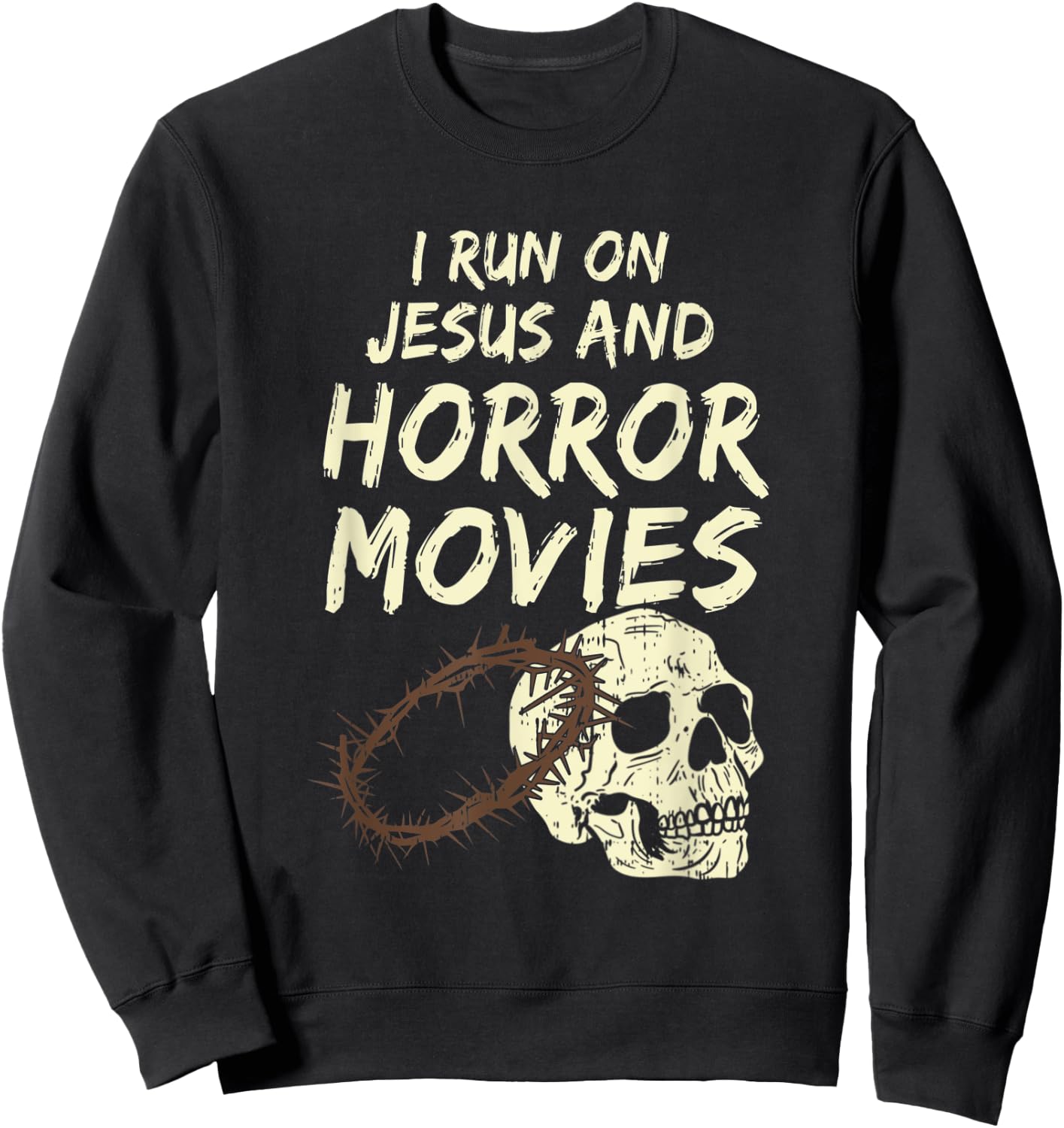 Run On Jesus And Horror Movie Skull Funny Halloween Costume Sweatshirt - Sweatshirt | Black