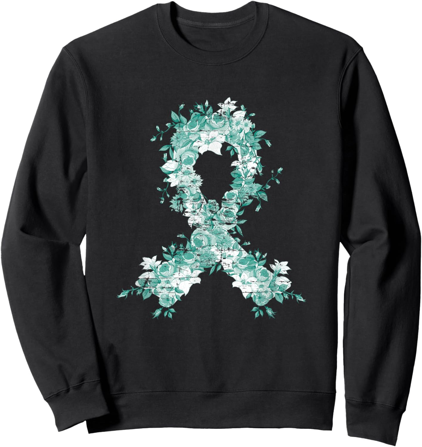 Cancer Survivor Gift Teal Ribbon Ovarian Cancer Awareness Sweatshirt - Sweatshirt | Black