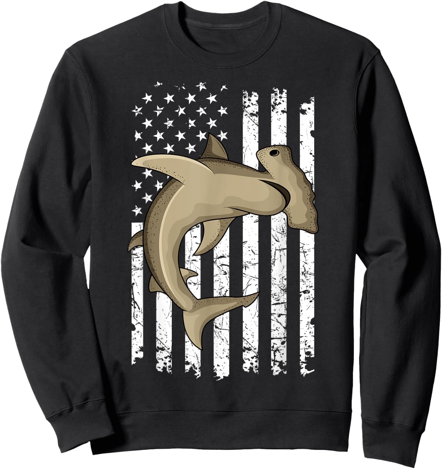 Hammerhead Shark US FLag American Independence Day Sweatshirt - Sweatshirt | Black