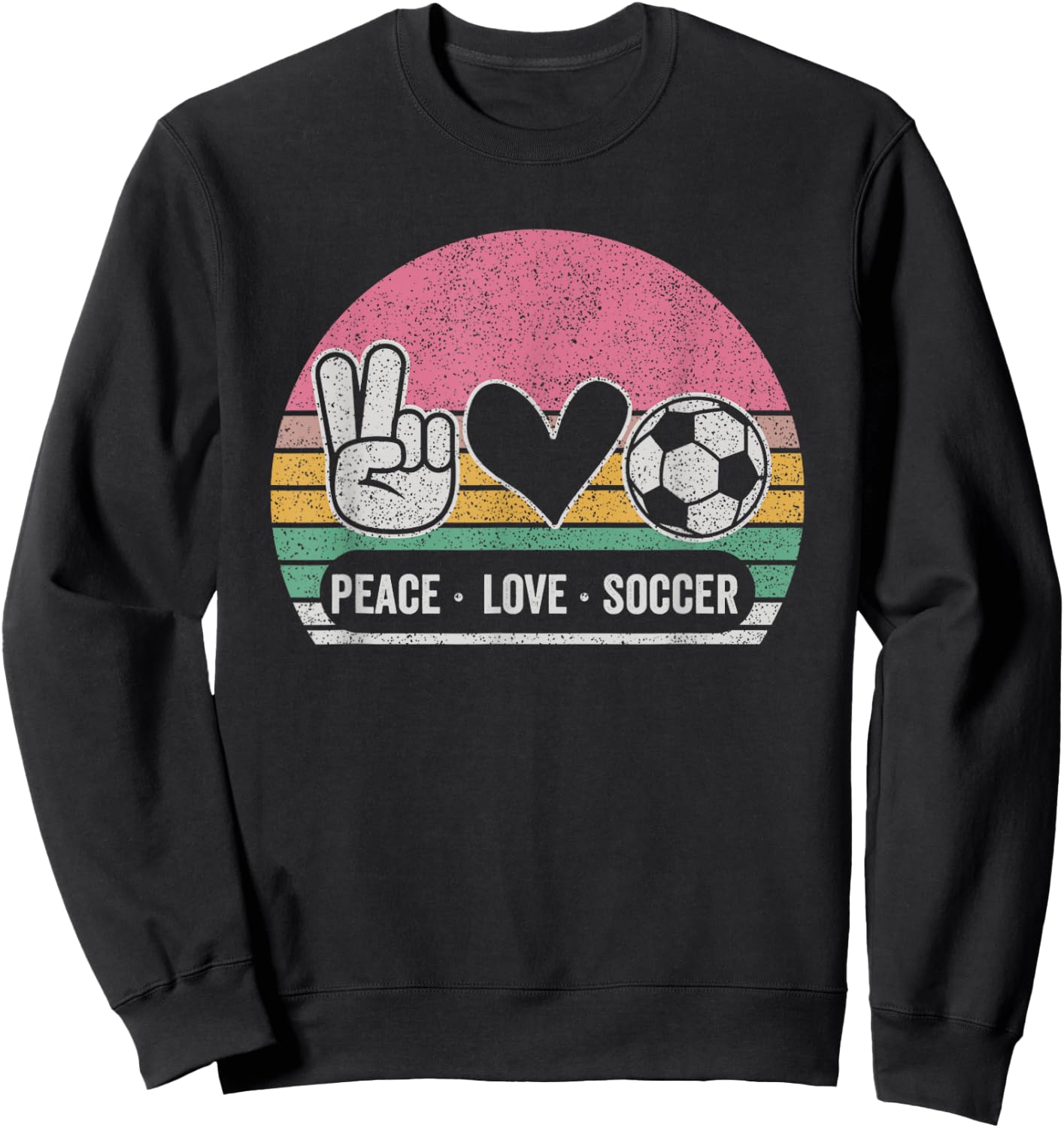 Retro Peace Love Soccer Cute Print Women Teen Girls Sweatshirt - Sweatshirt | Black