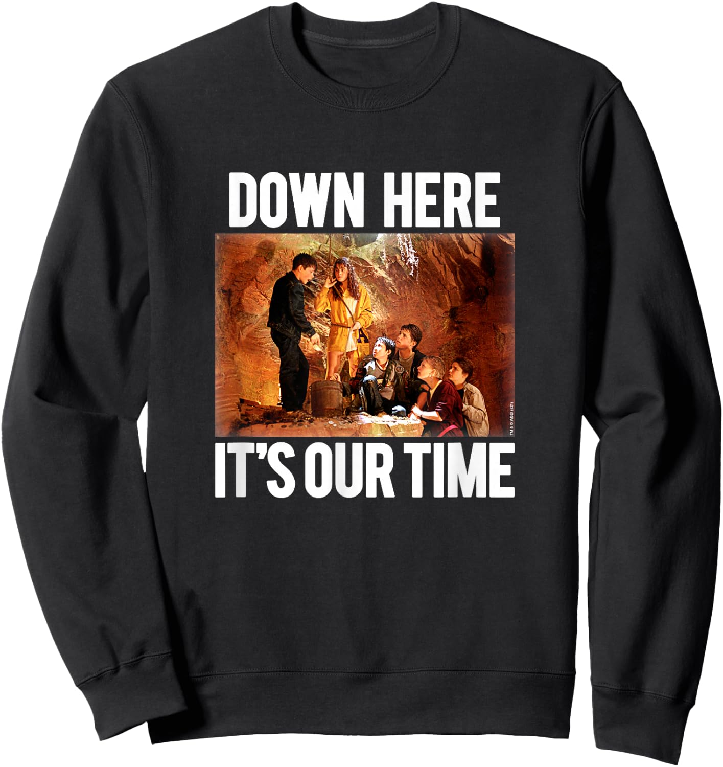The Goonies Down Here It's Our Time Cave Photo Movie Sweatshirt - Sweatshirt | Black