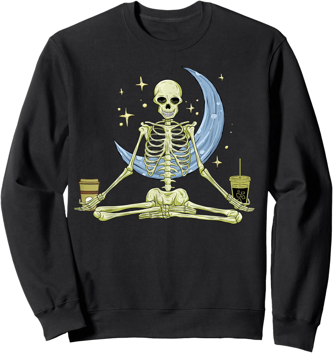 Skeleton Doing Yoga And Drinking Coffee Funny Meditation Sweatshirt - Sweatshirt | Black