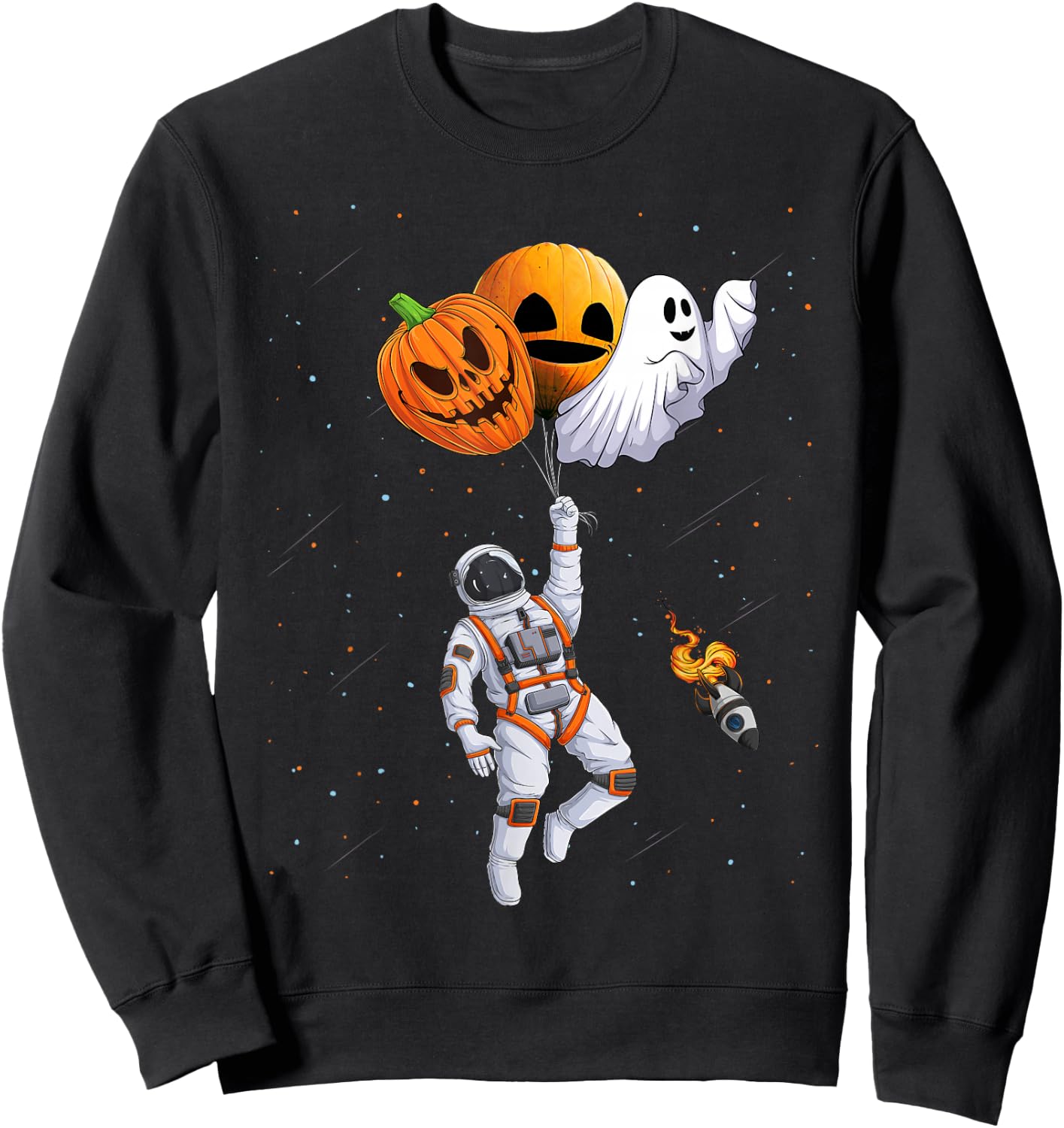 funny kids toddlers jack o lantern Space Astronaut Halloween Sweatshirt - Sweatshirt | Black