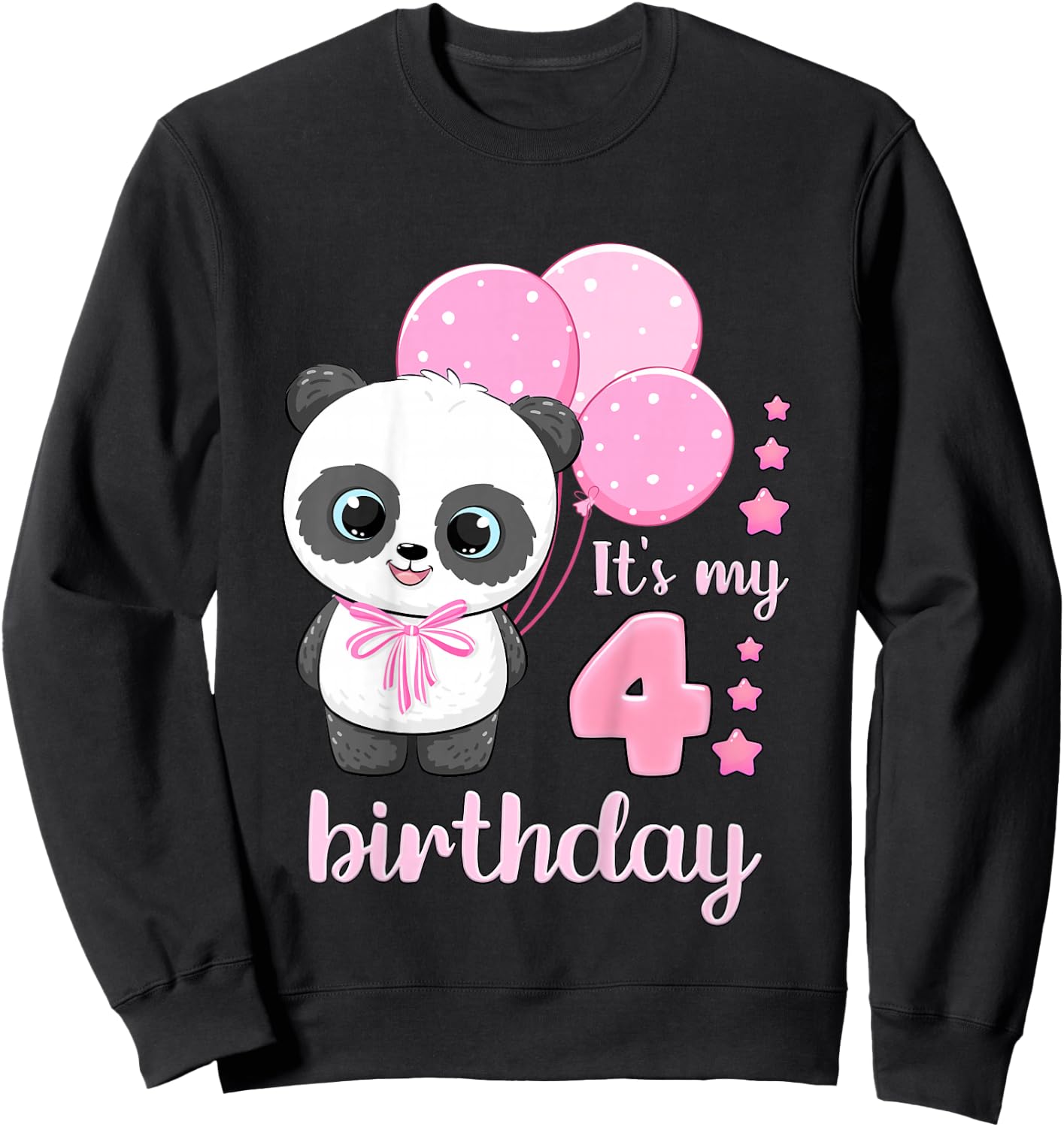 Birthday Girl 4 Panda Pink Balloons Sweatshirt - Sweatshirt | Black