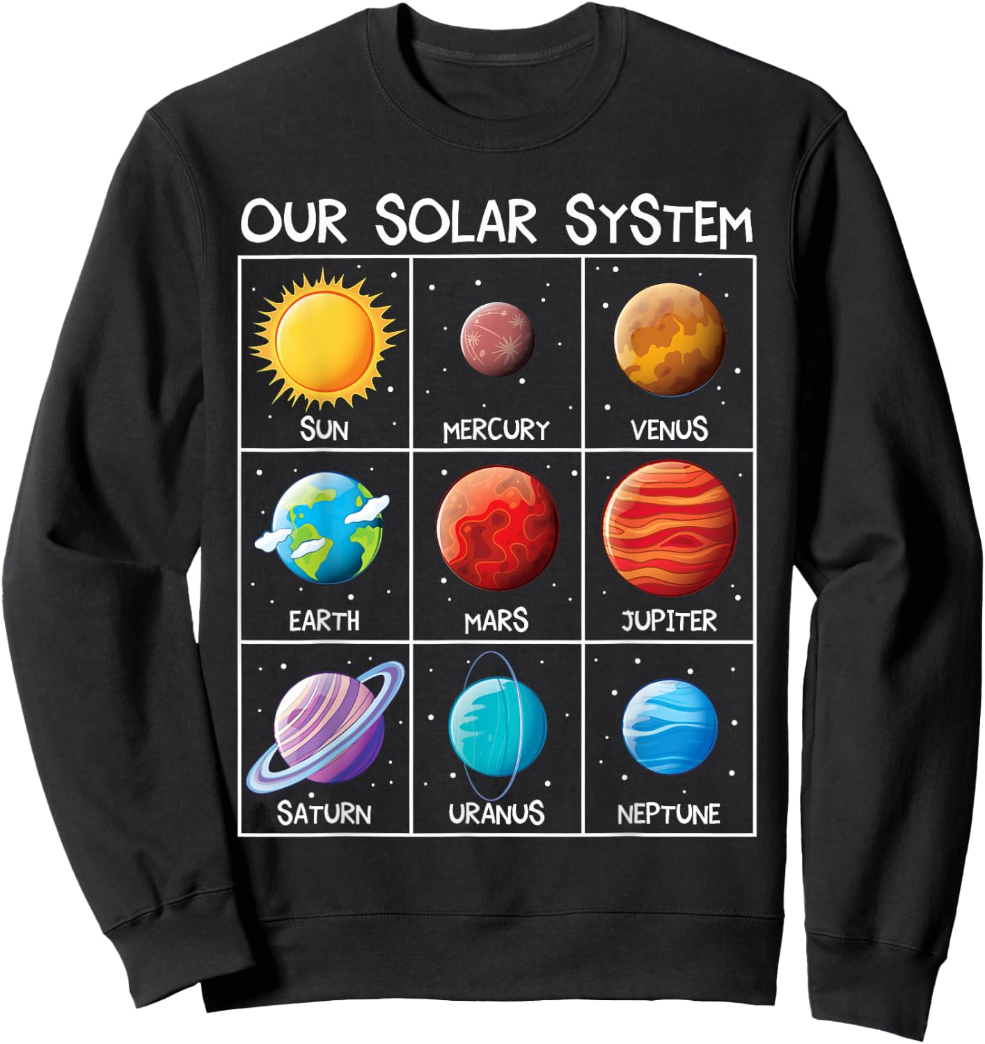 Our Solar Systems Planets Funny Outer-Space science Kids Sweatshirt - Sweatshirt | Black