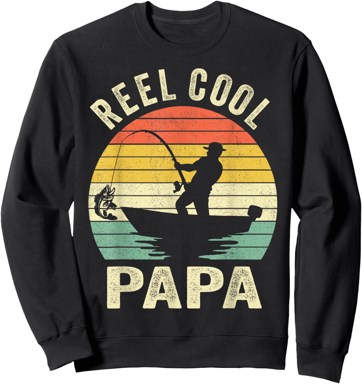 Reel Cool Papa Fishing Dad Gifts Father's Day Fisherman Fish Sweatshirt - Sweatshirt | Black