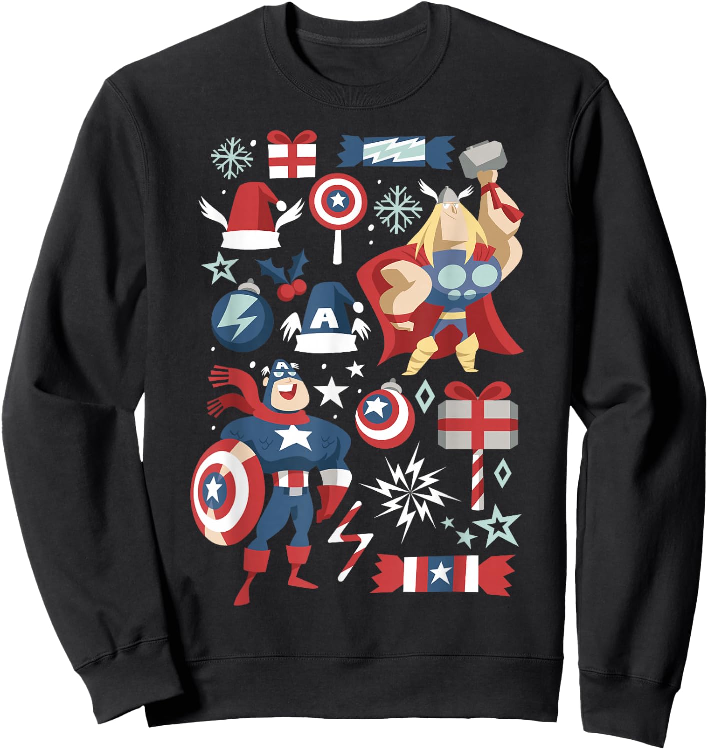 Marvel Thor Captain America Holiday Mashup Christmas Sweatshirt - Sweatshirt | Black