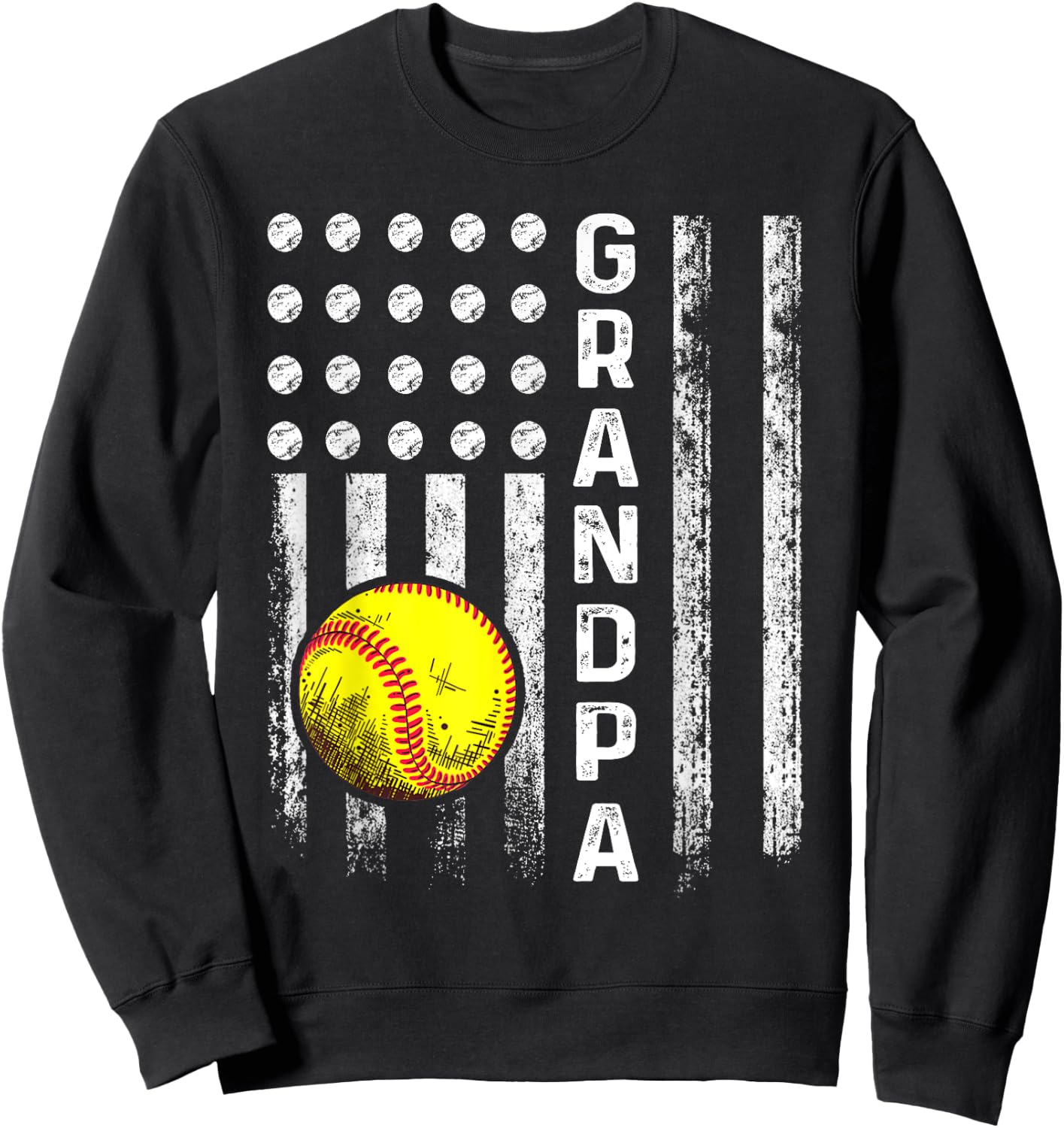 Softball Grandpa American Flag Father's Day 4th Of July Sweatshirt - Sweatshirt | Black