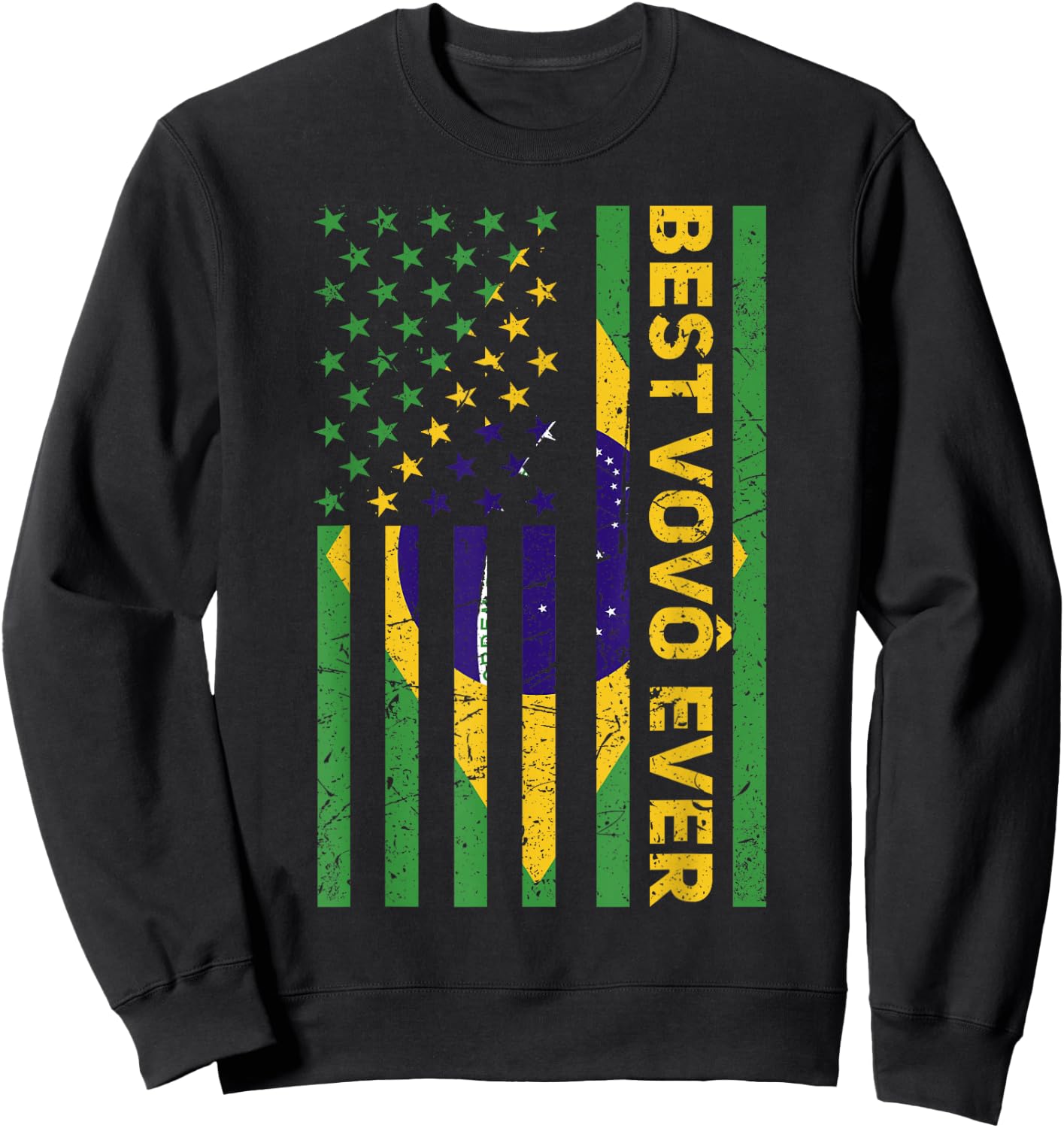 Best Vovô Brazil American Flag Retro Brasilian Grandpa Sweatshirt - Sweatshirt | Black