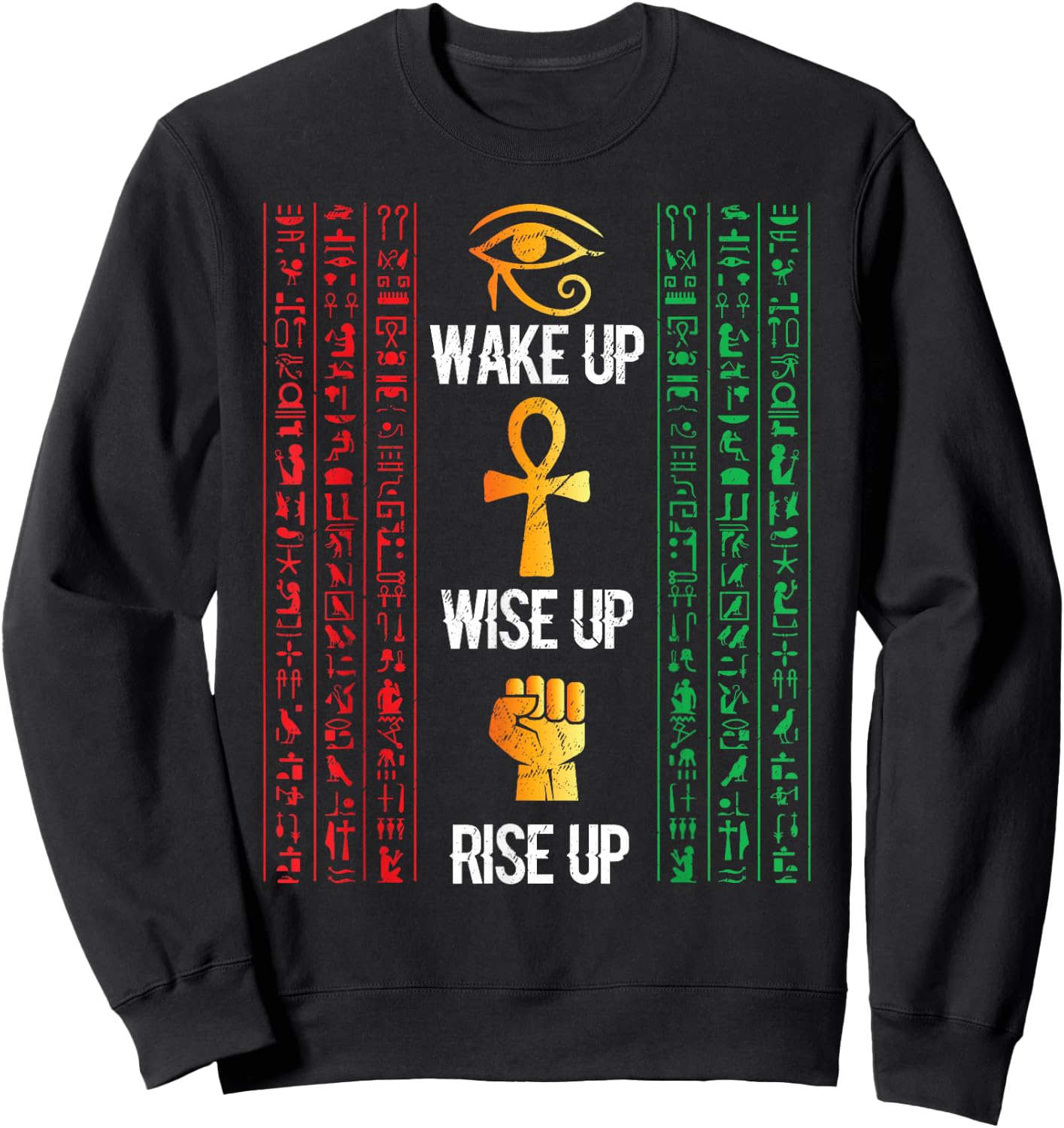 Scary Egyptian Black Egypt Hyerogliphs Ankh Eye of Horus Sweatshirt - Sweatshirt | Black