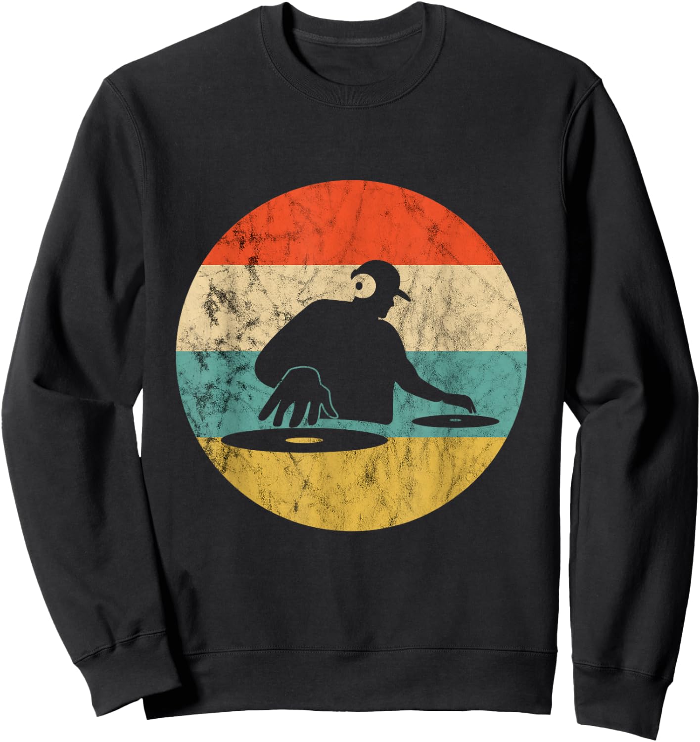 Turntable Beatmaker EDM Techno DJ Disc Retro Vintage Sunset Sweatshirt - Sweatshirt | Black
