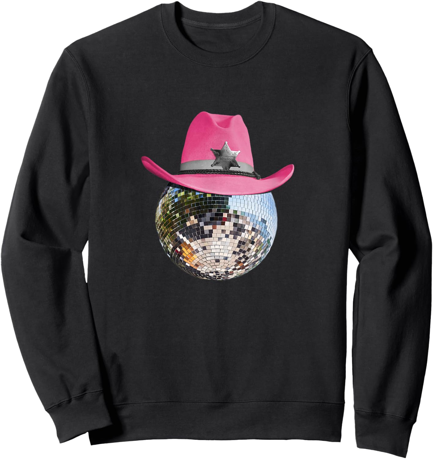 Retro Style Pink Cowboy Hat Club Disco Ball Sweatshirt - Sweatshirt | Black