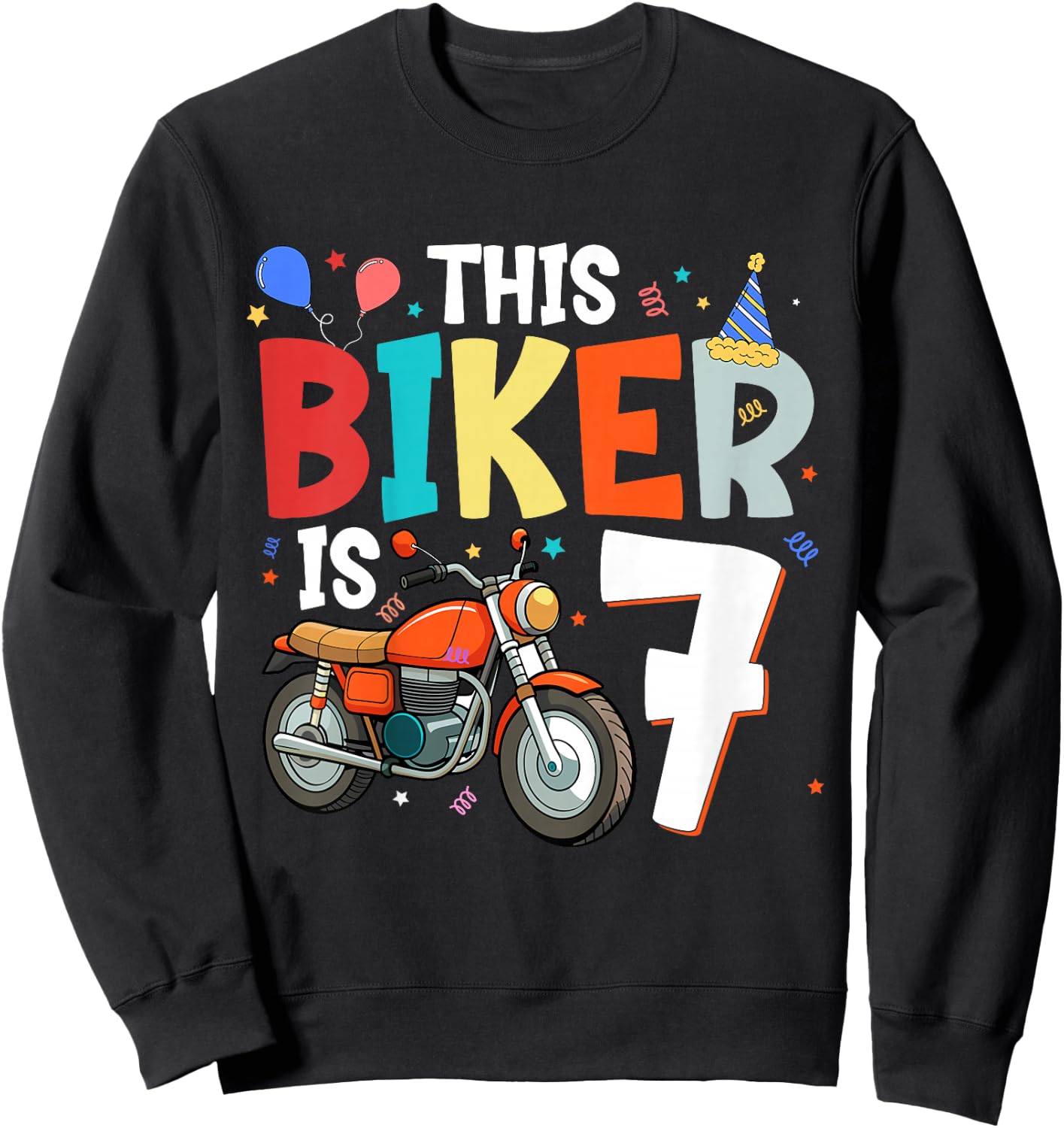Kids Motorcycle 7th Birthday 7 Seventh Seven Yr Old Biker Boys Sweatshirt - Sweatshirt | Black