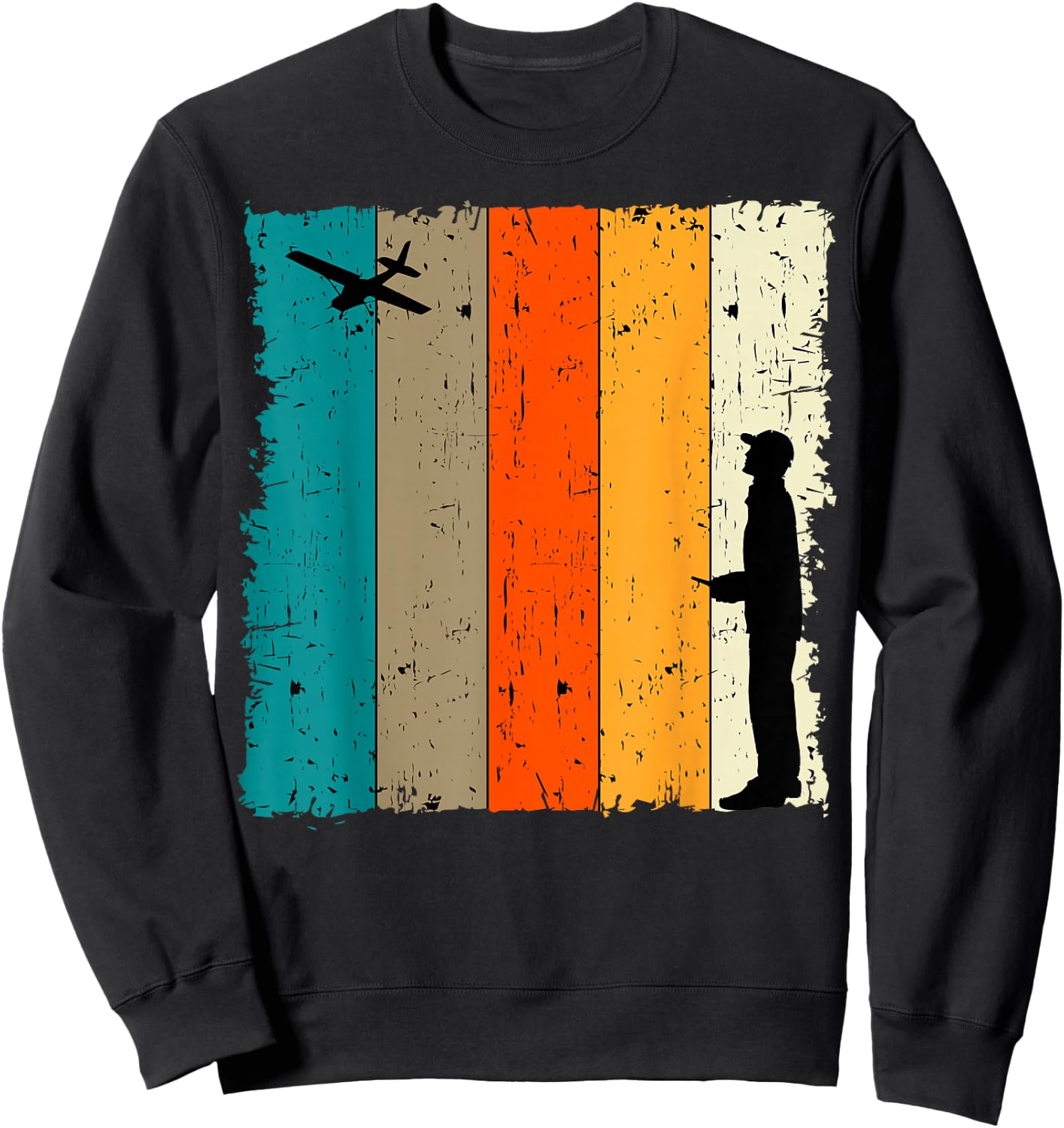 RC Airplane Retro Vintage Battery Operator Aerodynamic Plane Sweatshirt - Sweatshirt | Black