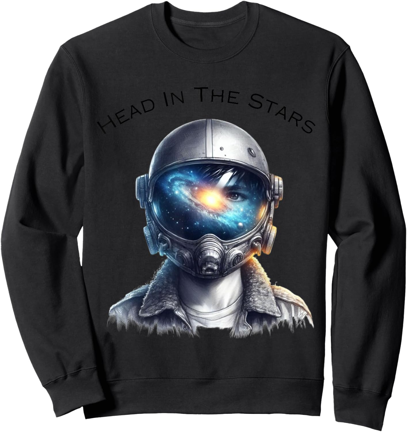Head In The Stars All Ages Cool Space Age Graphic Design Sweatshirt - Sweatshirt | Black