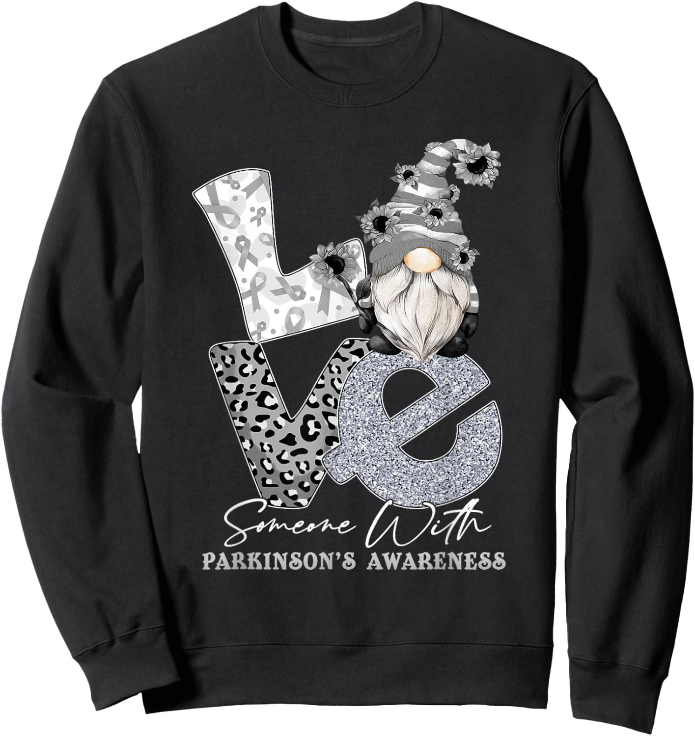 Silver Ribbon Gnome Love Someone With Parkinson's Awareness Sweatshirt - Sweatshirt | Black